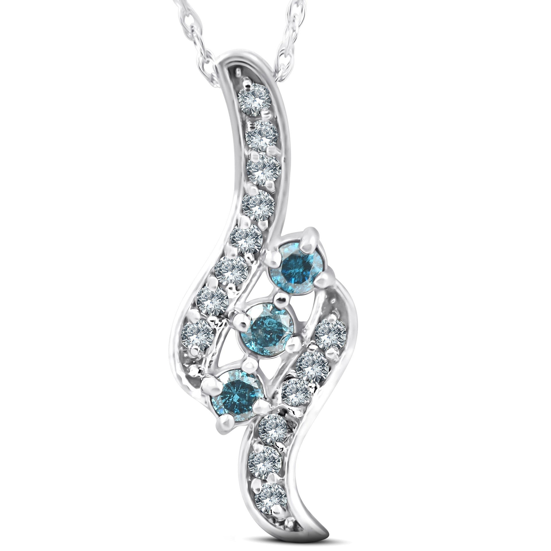 1/3ct 3-Stone Blue Diamond Pendant 14 KT White Gold