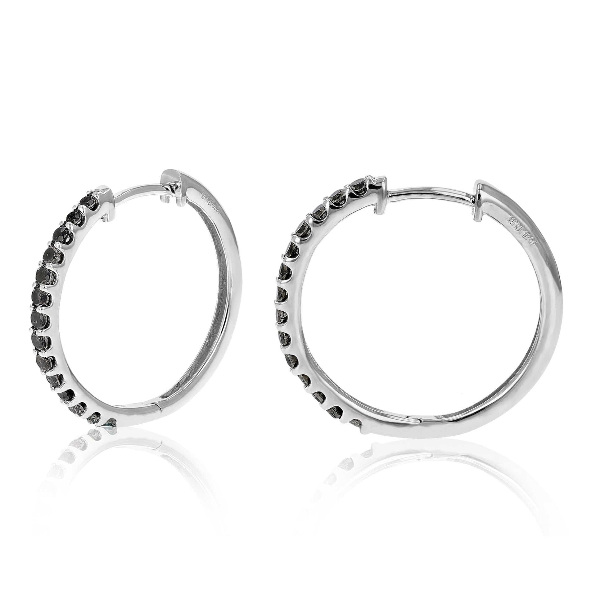 1/2 cttw Black Diamond Hoop Earrings .925 Sterling Silver 26 Stones Dangle 3/4 Inch
