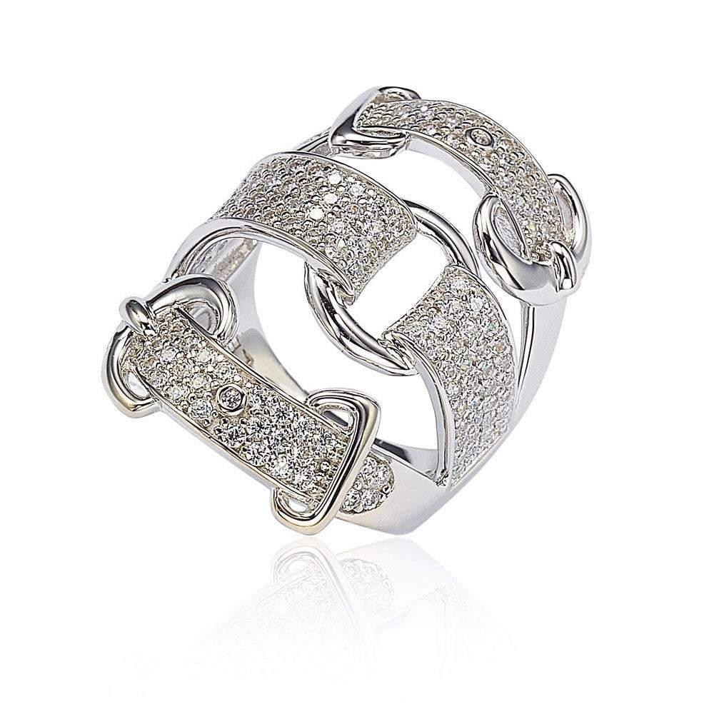Suzy Levian Sterling Silver Cubic Zirconia White Buckle Ring