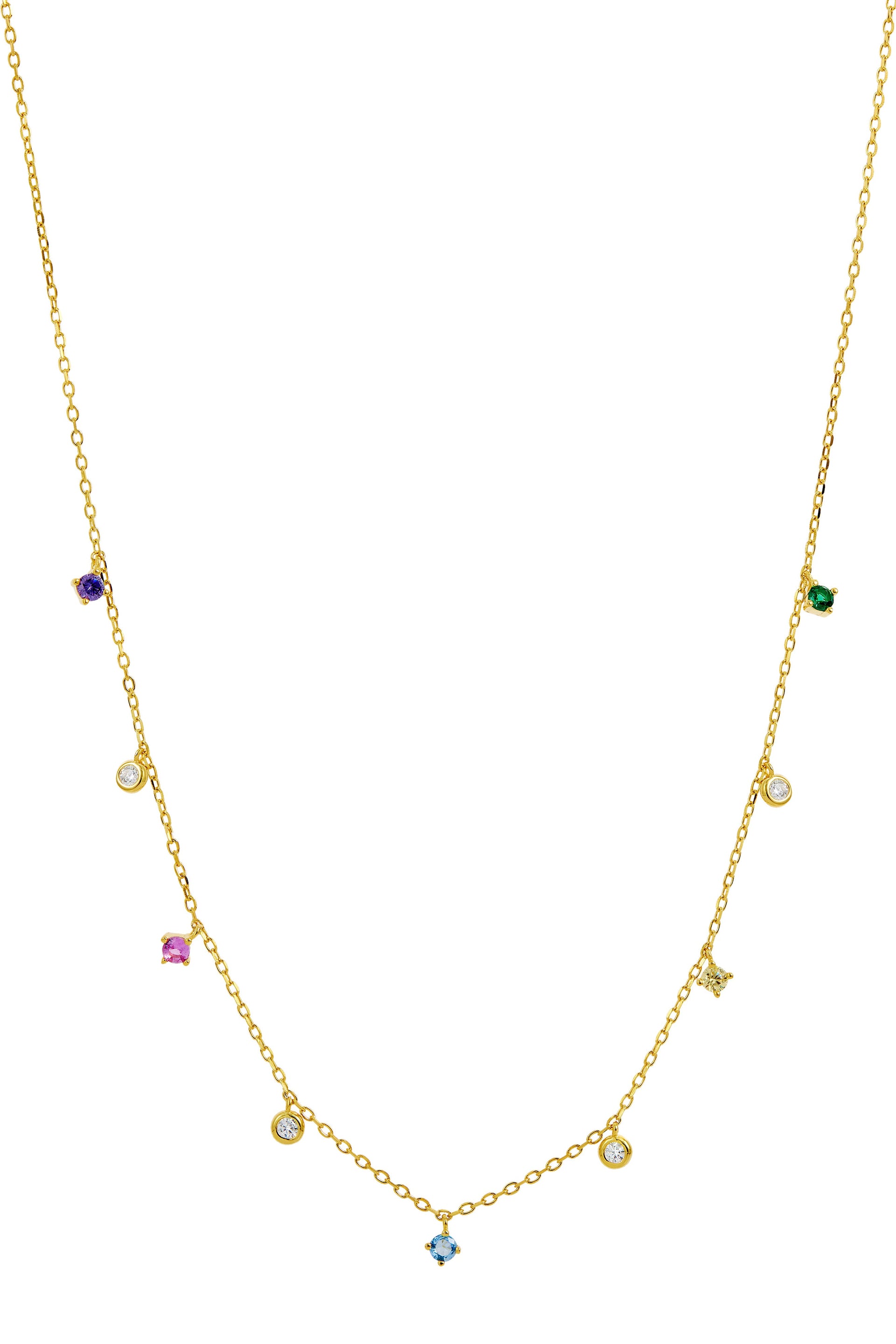 18K Gold over Sterling Silver Multi Color Single Layer Necklace