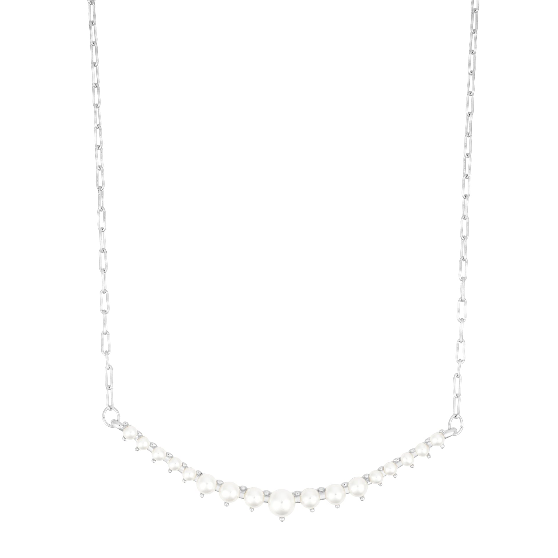 Silver Plated Pearl Curved Bar Necklace
