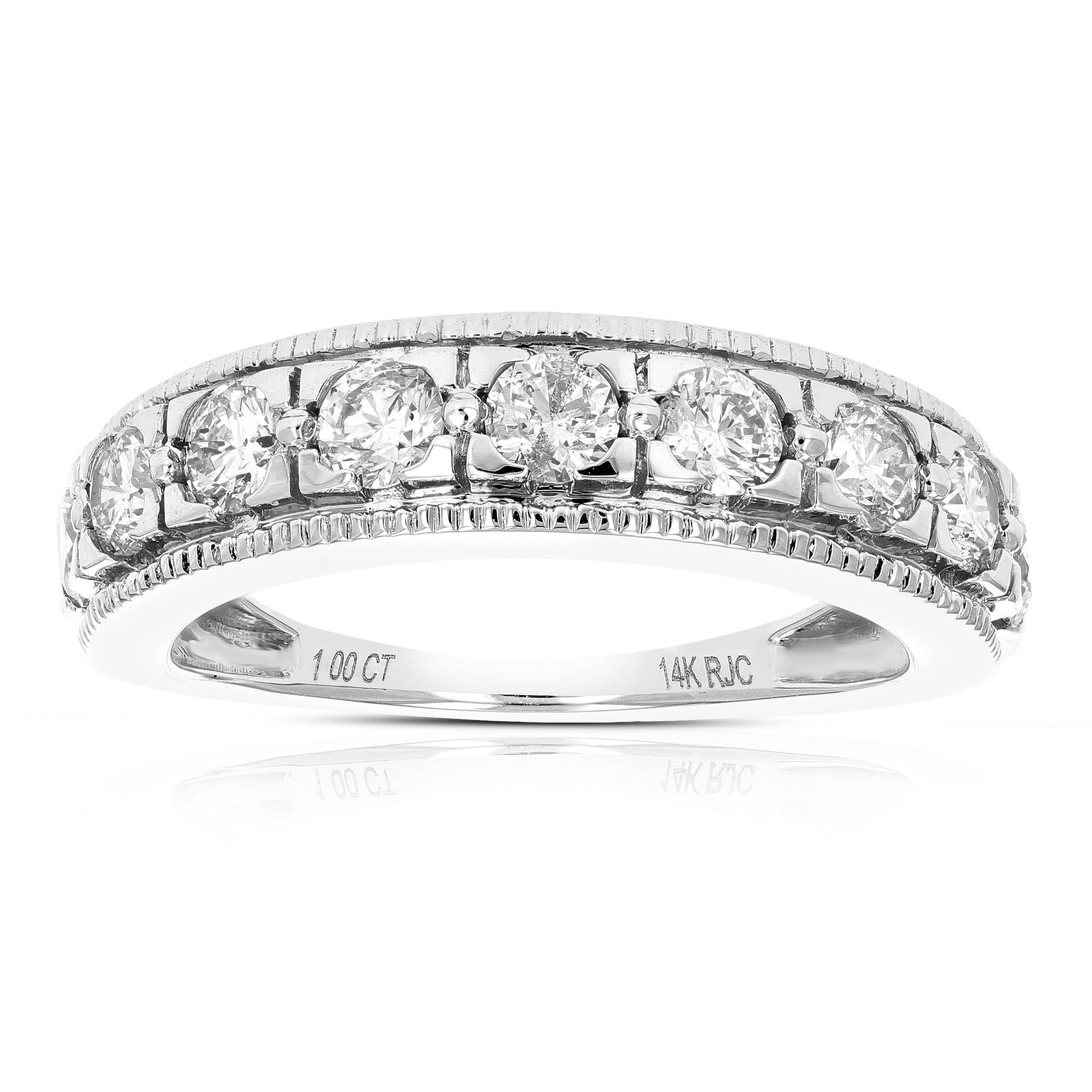 1/2 cttw Diamond Wedding Band For Women, Milgrain Diamond Wedding Band in 14K White Gold Prong Set