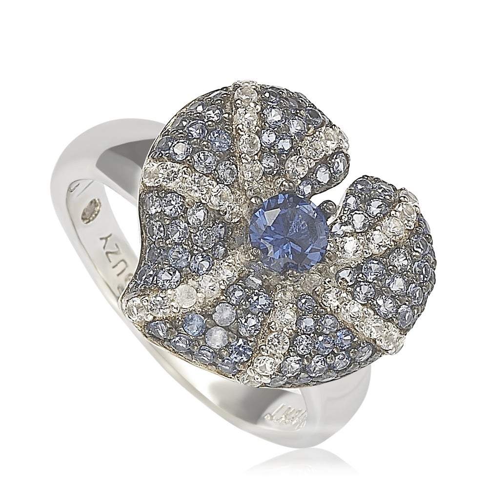 Suzy Levian Sterling Silver Sapphire and Diamond Accent Whimsical Heart Ring - Blue - 9
