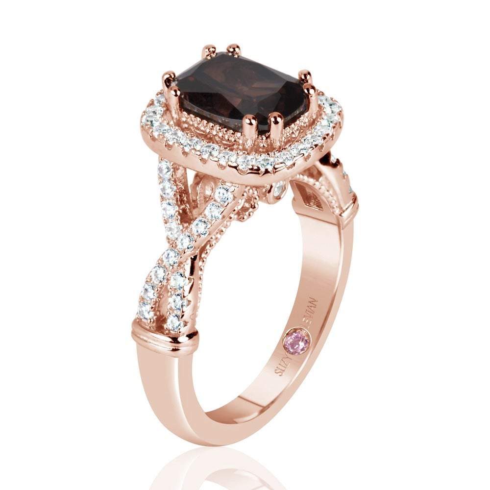 Suzy Levian Rose Sterling Silver Brown Chocolate and White Cubic Zirconia Engagement Ring