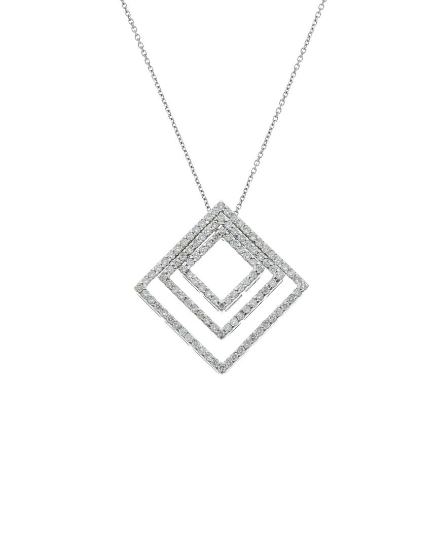 18kt white gold, 16' diamond pendant with triple nested squares adorned with 1.70 cts tw diamonds