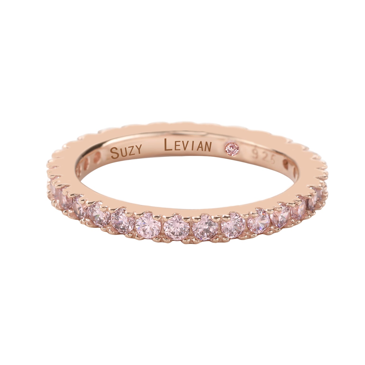 Suzy Levian Rose Sterling Silver Thin Pink Cubic Zirconia Eternity Band