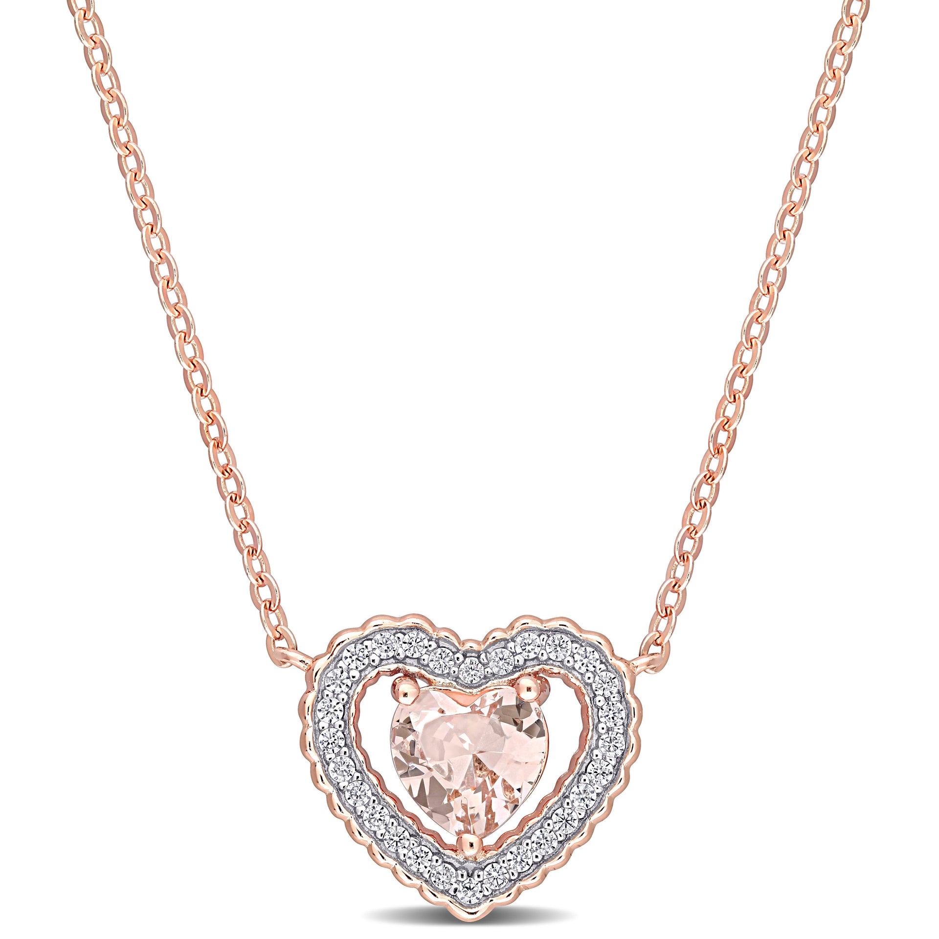 Mimi & Max 1/10ct TGW Cubic Zirconia and Simulated Morganite Heart Necklace in Rose Plated Sterling Silver
