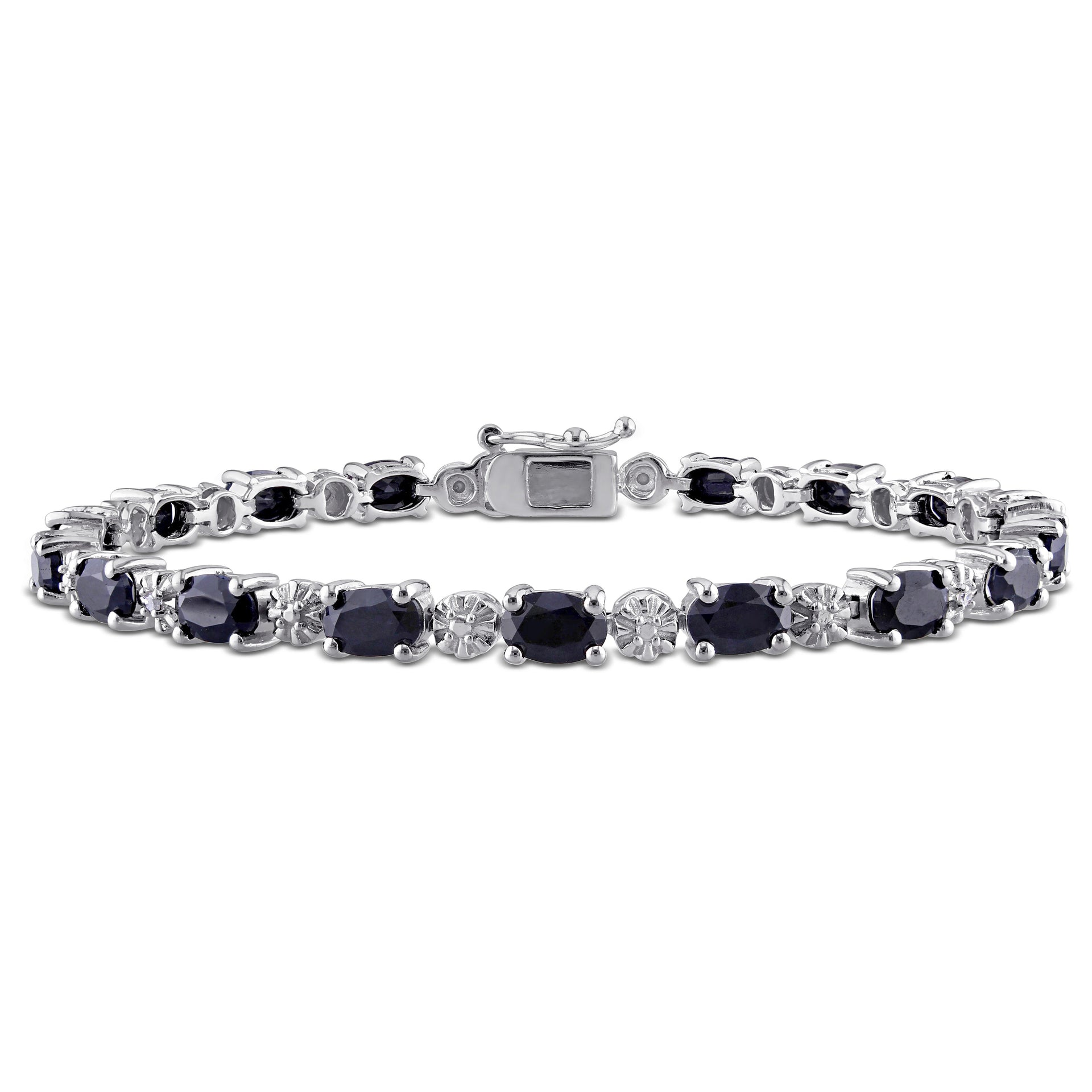 Mimi & Max 11 1/6ct TGW Black Sapphire and Diamond Accent Bracelet in Sterling Silver
