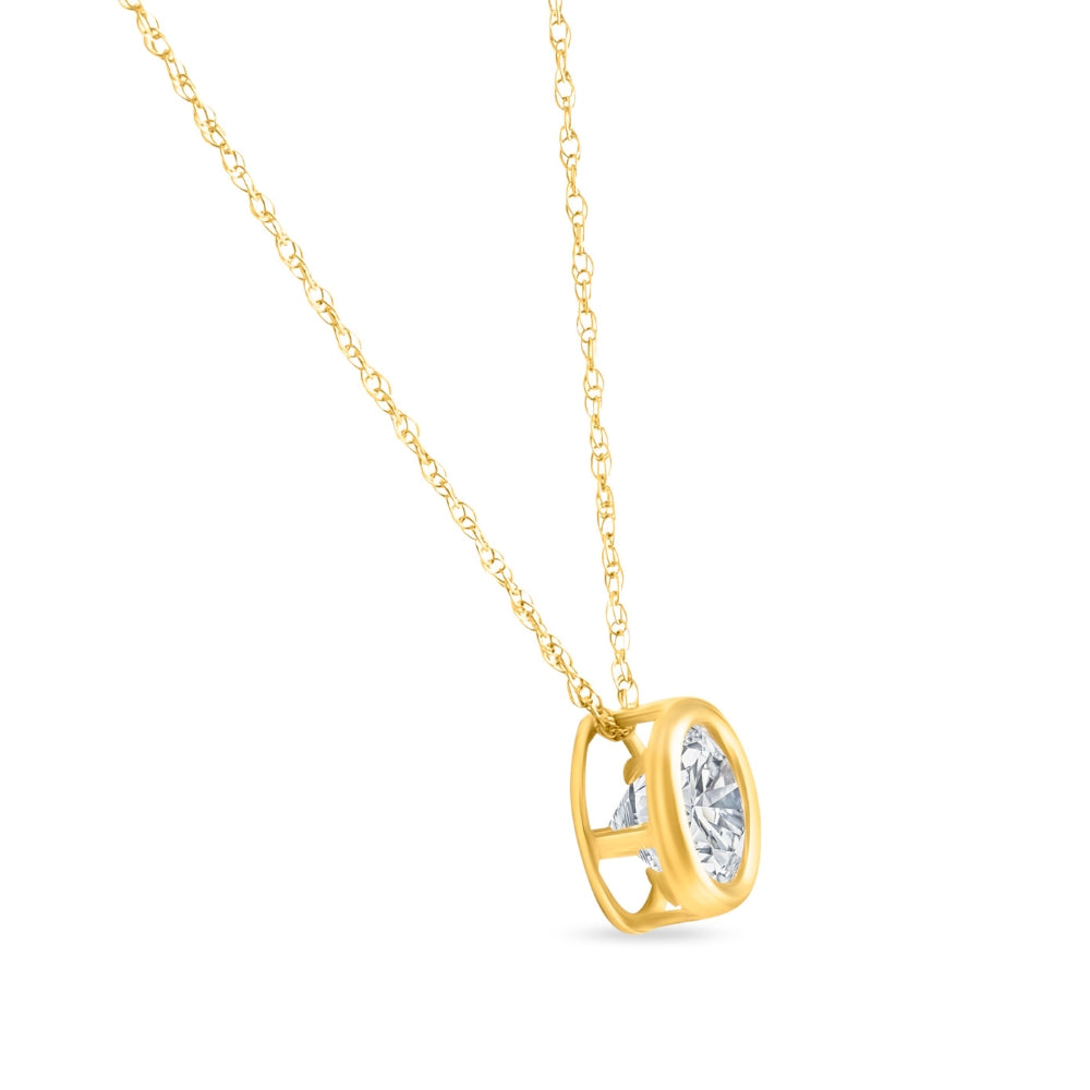 1/2Ct Diamond Bezel Pendant Solitaire Necklace 14k Yellow Gold Lab Grown