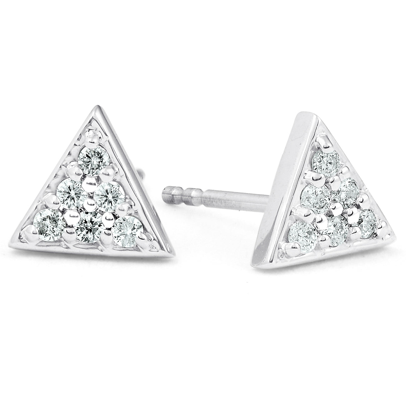 G/VS 14k White Gold Triangle Pave .12Ct Diamond Delicate Studs Women's Earrings