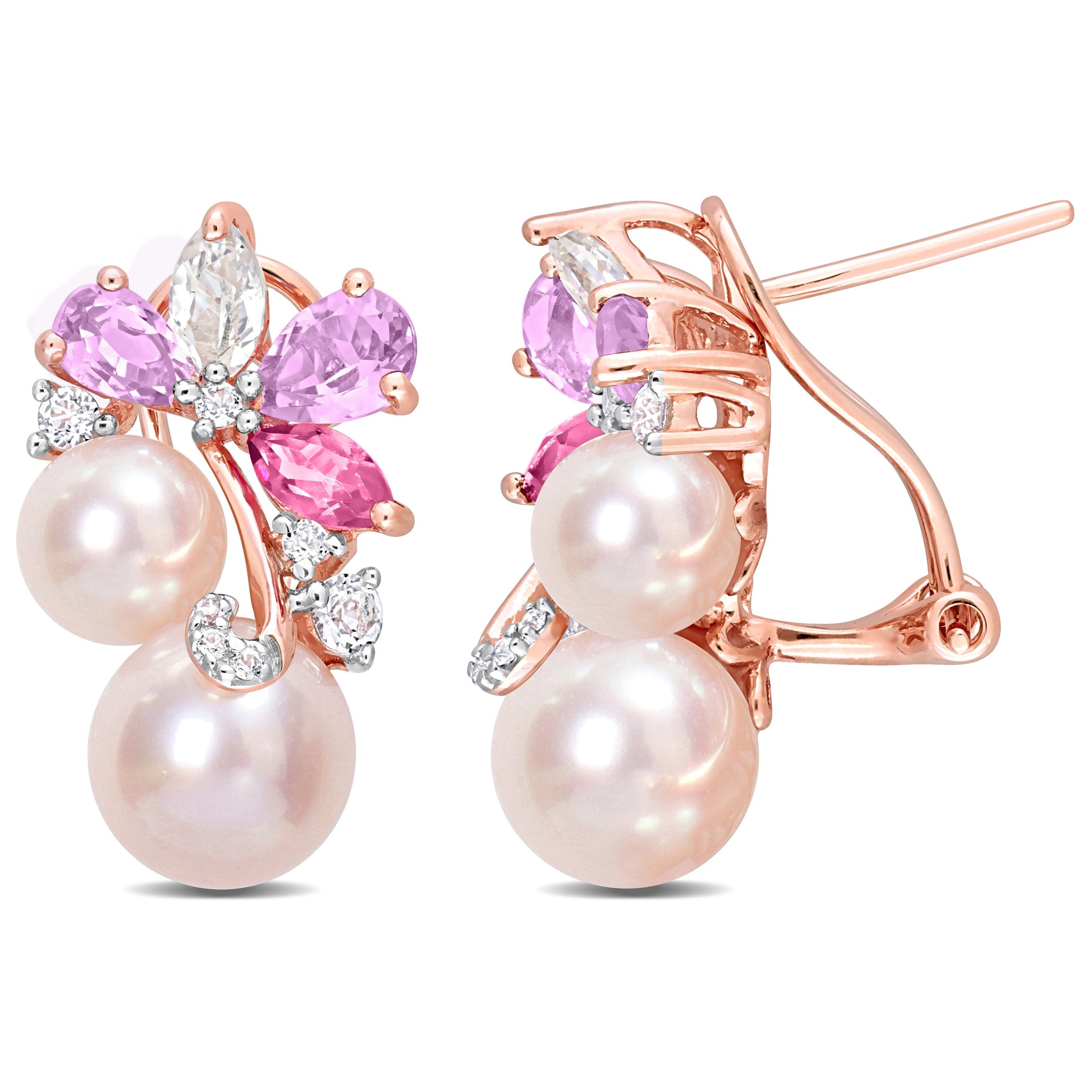 Mimi & Max Women's Pink Cultured Freshwater Pearl & 2 1/2ct TGW Rose de France and Topaz Earrings in 18k Rose Plated Sterling Silver