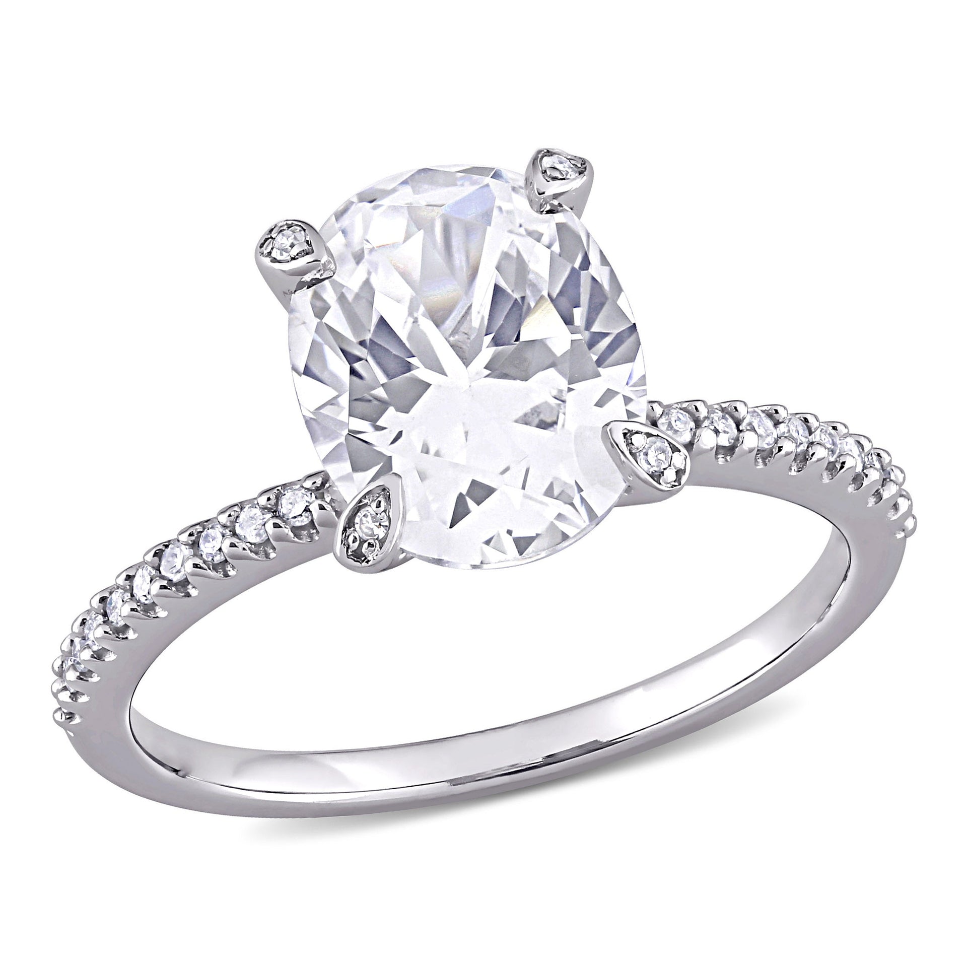 4 1/6 ct TW Oval-Cut Created White Sapphire and 1/10ct TW Diamond Engagement Ring in 10k White Gold