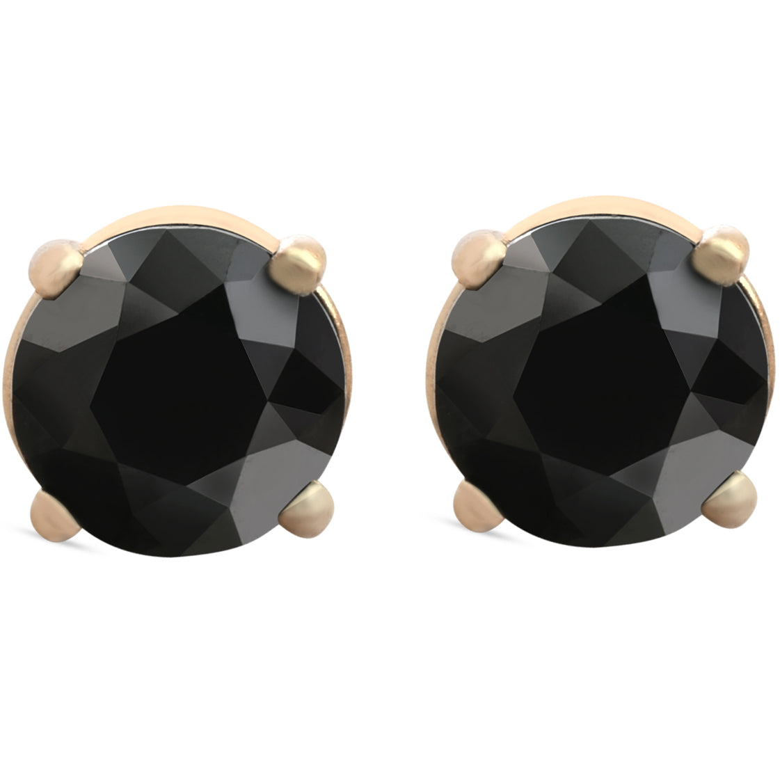 1 1/2 ct 14k Yellow Gold Round Black Diamond Studs Women's Earrings