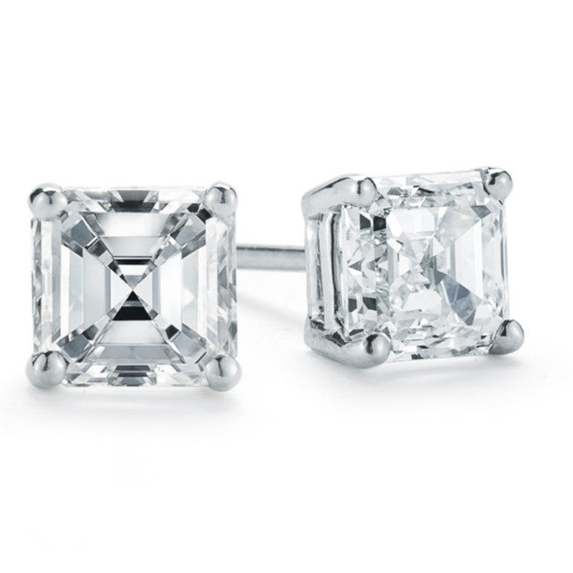 VS 1 1/4 Ct Asscher Cut Solitaire Moissanite Studs Women's Earrings White Gold