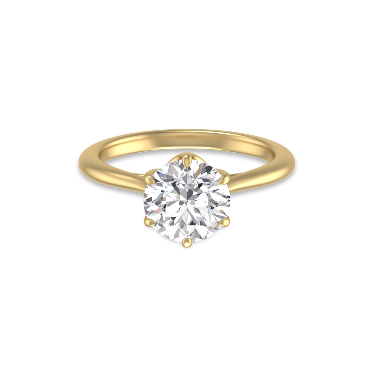 6 Prong Lianne Solitaire Ring With Certified 2 Carat Center Round Lab Grown Diamond In 14K Yellow Gold