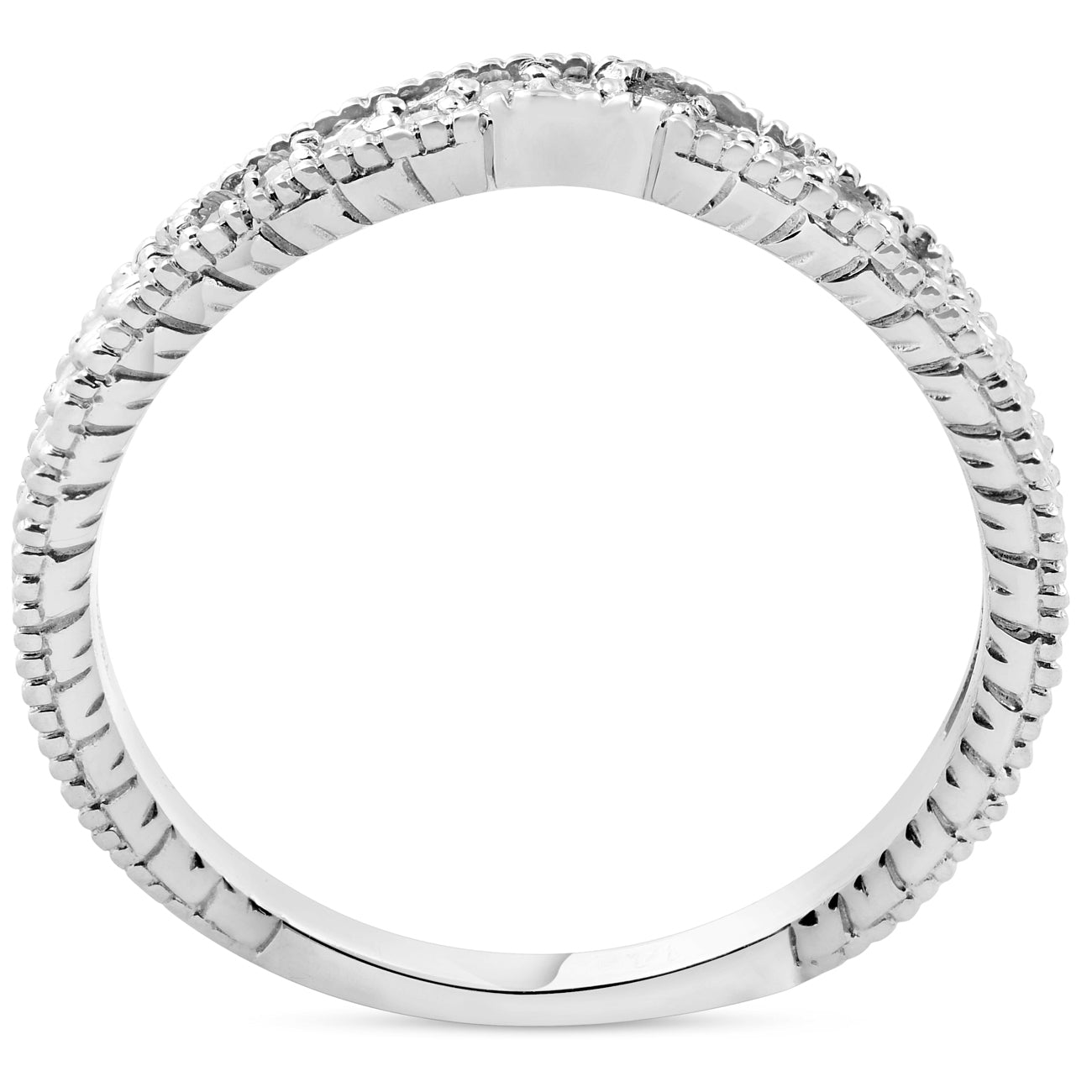 1/10ct Vintage Diamond Notched Wedding Ring 14K White Gold