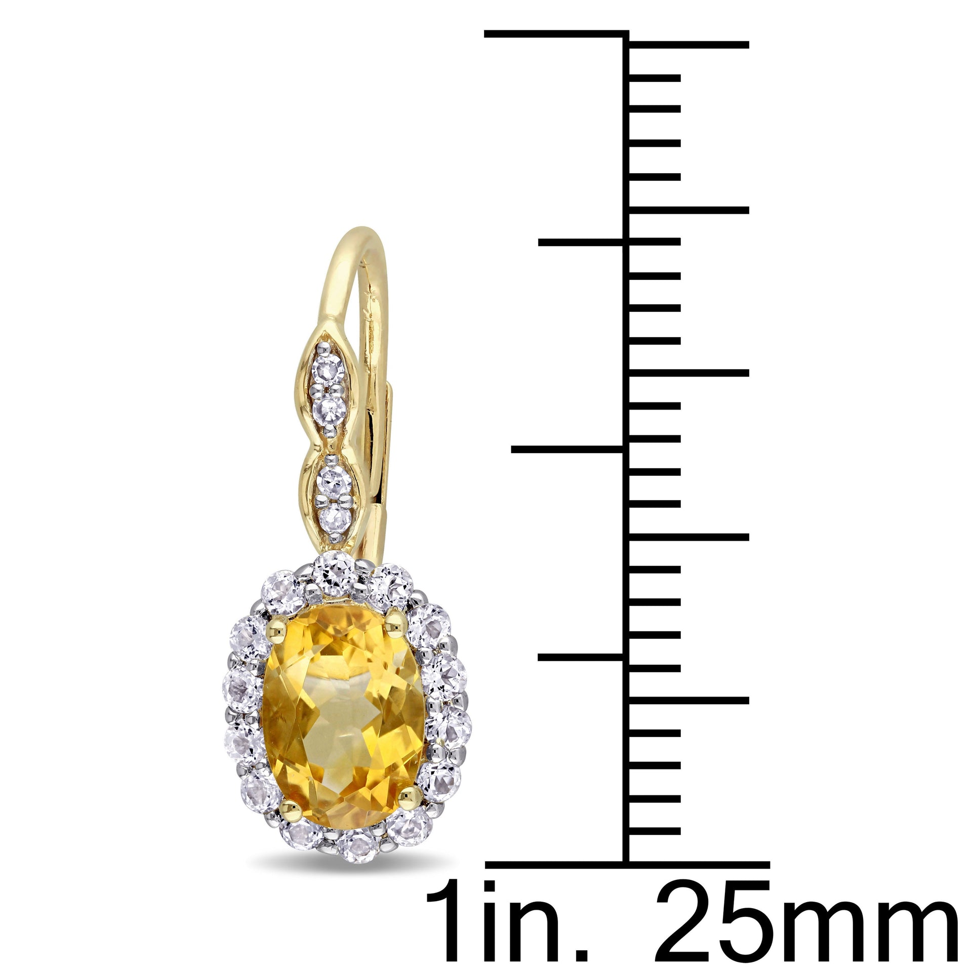 2 1/4 CT TGW Oval Shape Citrine, White Topaz and Diamond Accent Vintage LeverBack Earrings in 14k Yellow Gold