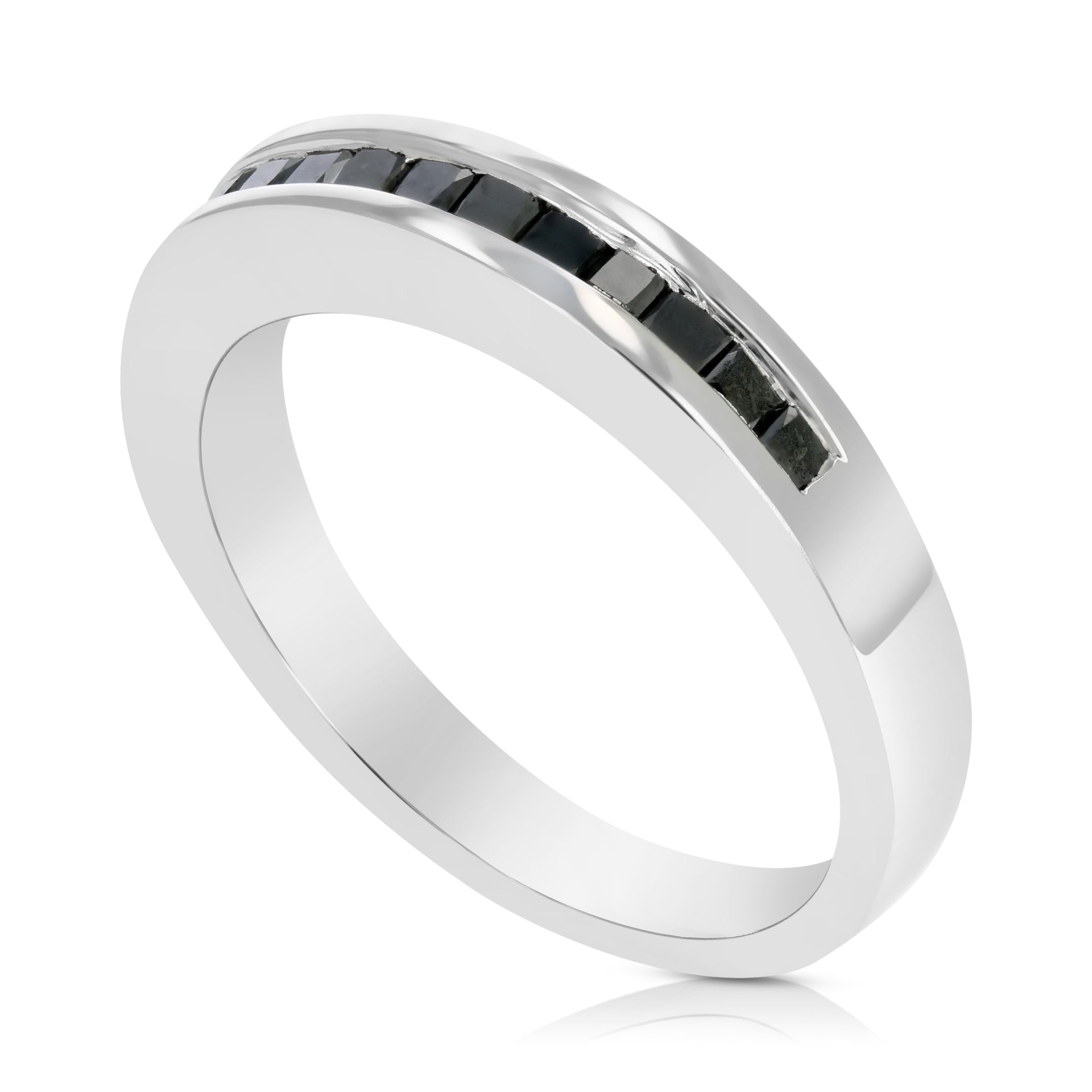1/2 cttw Princess Cut Black Diamond Wedding Band .925 Sterling Silver Channel