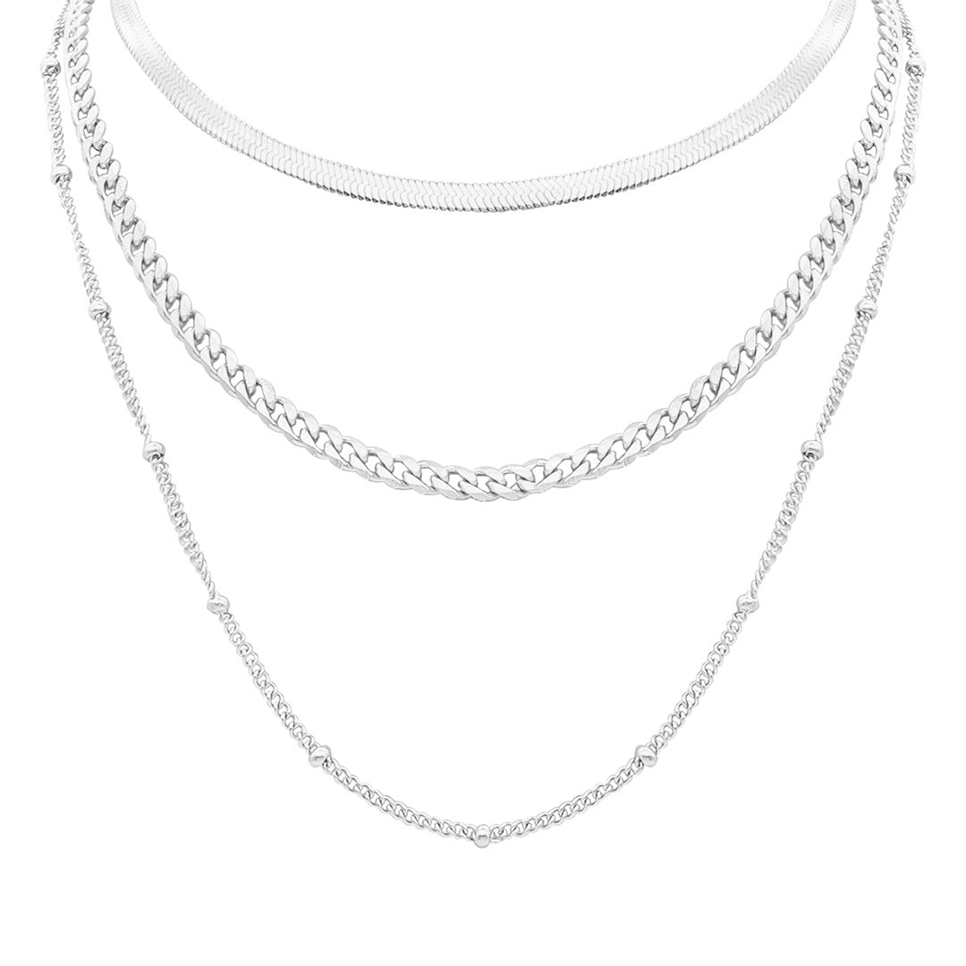 Adornia Layered Chain Necklace silver