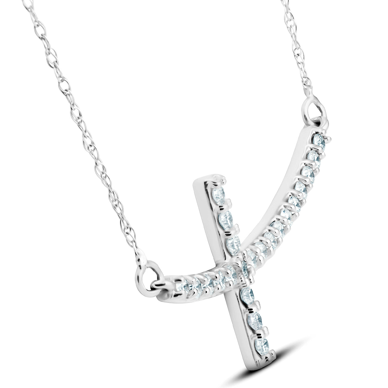 1/3 Ct Diamond Sideways Cross Pendant 14k White Gold & 18' Chain 1 1/4' Wide