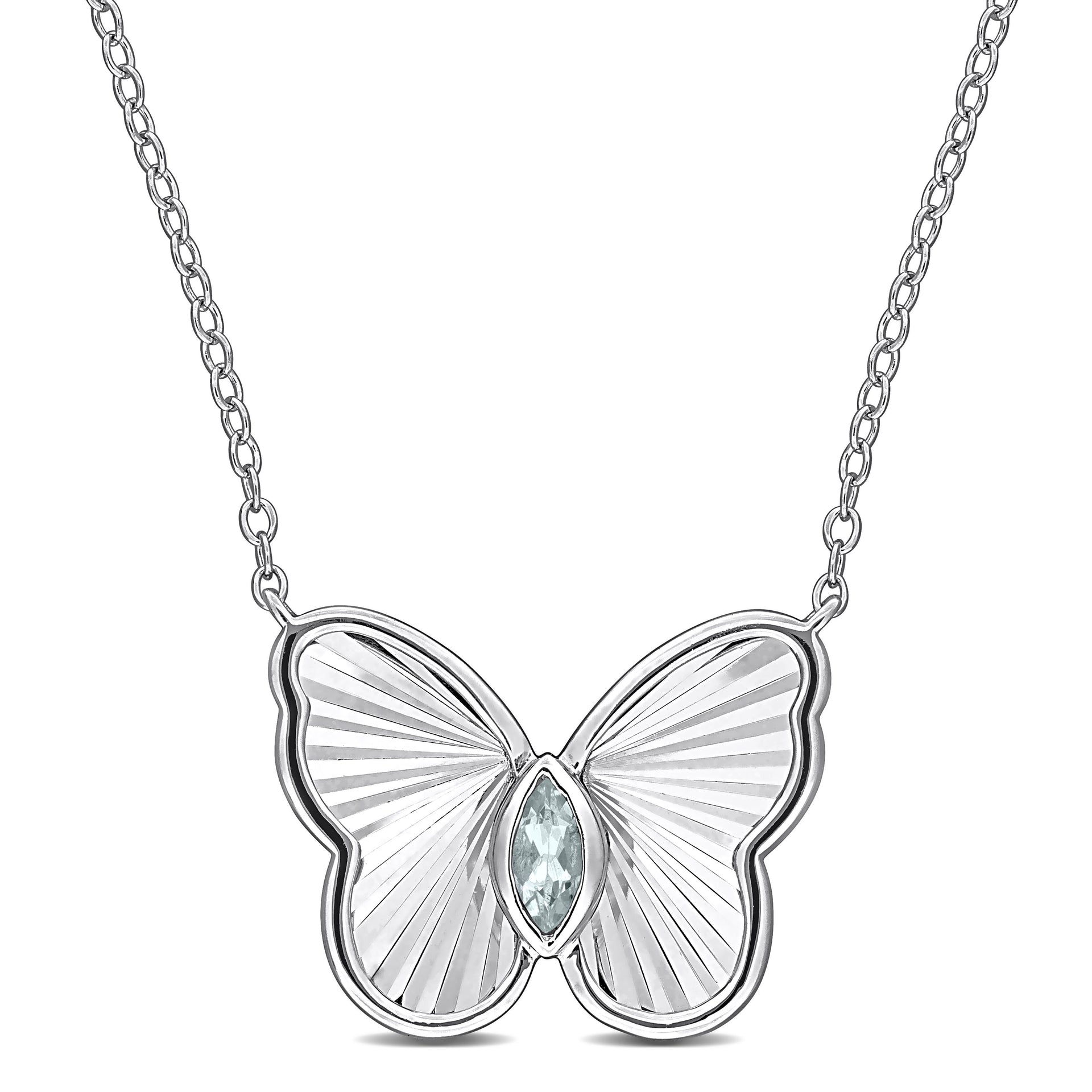 Mimi & Max 1/7ct TGW Marquise-Cut Aquamarine Butterfly Necklace in Sterling Silver-17 in