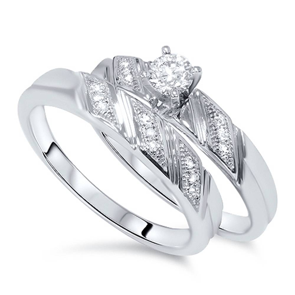 1/5ct Diamond Engagement Ring Matching Wedding Band Set 10K White Gold