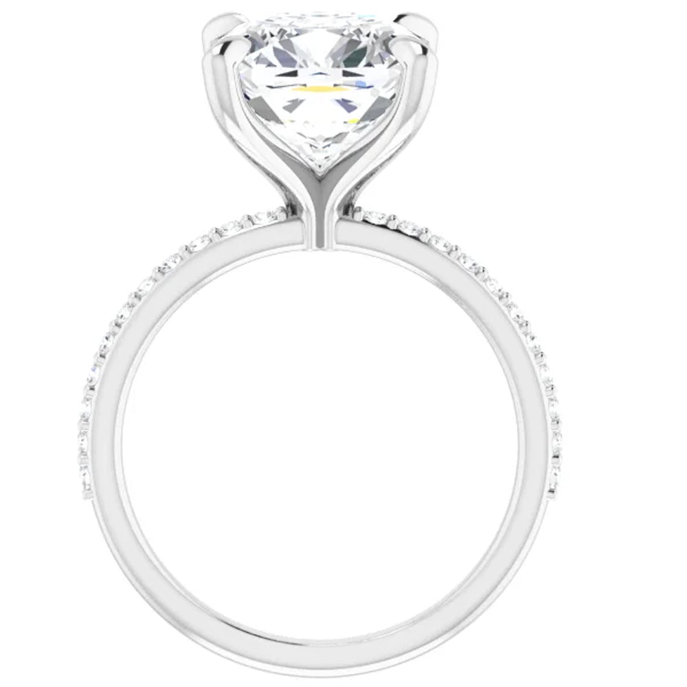 3 1/2 Cushion Moissanite and Diamond Engagement Ring 14k White Gold