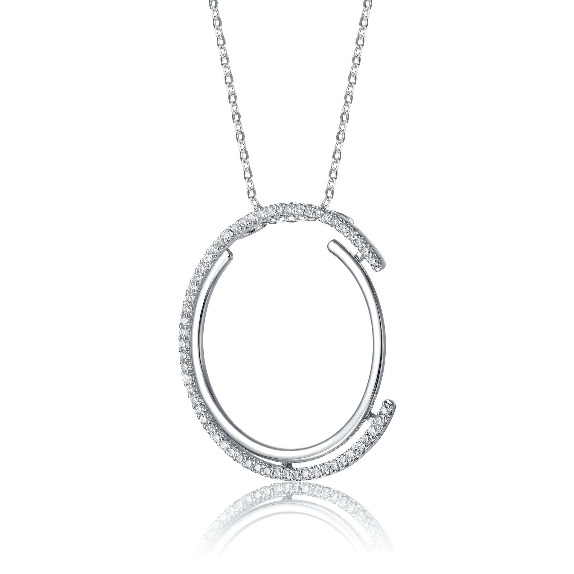 White Gold Plated With Diamond Cubic Zirconia Concentric Eternity Pendant Necklace In Sterling Silver