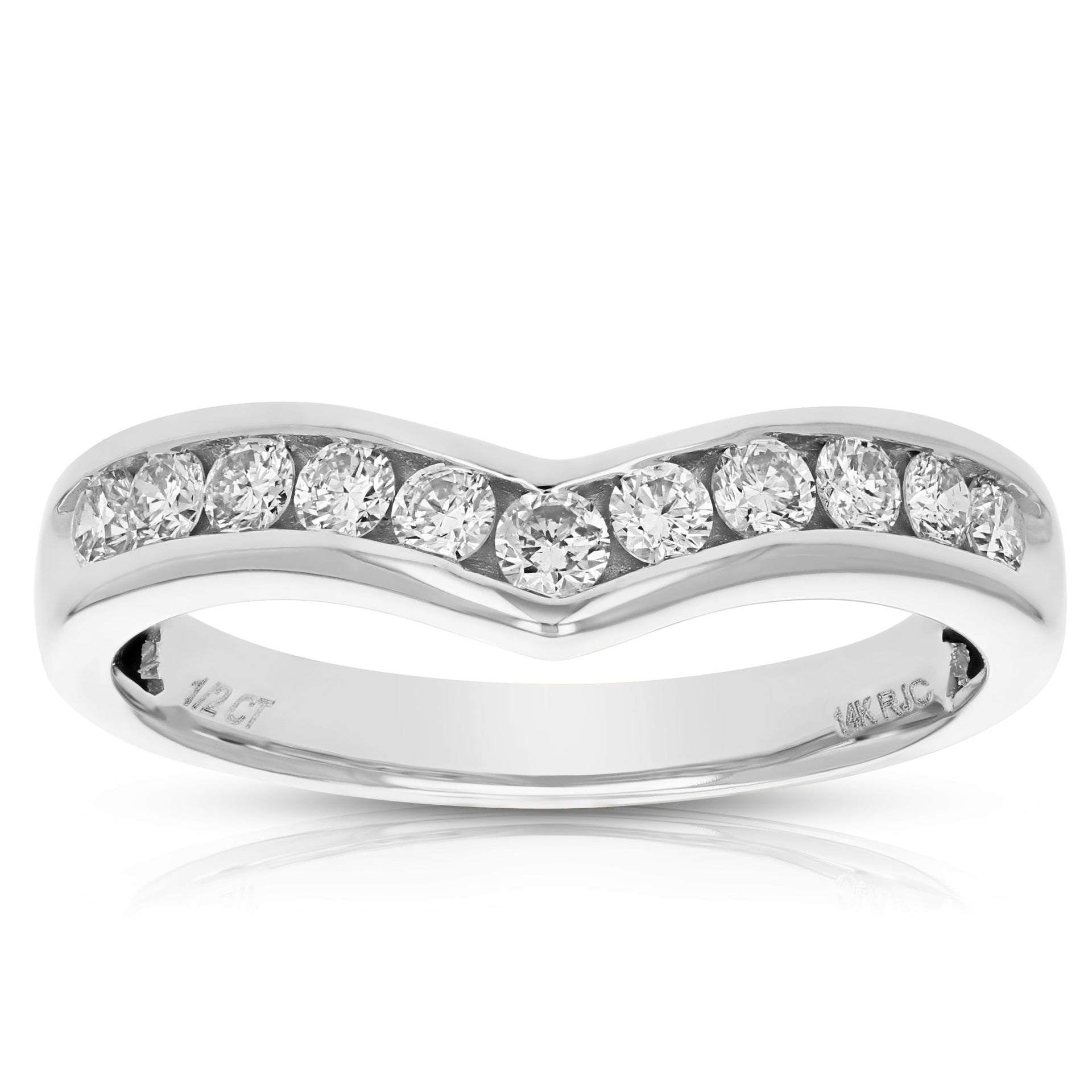 1/2 Cttw Diamond Wedding Band For Women V Shape Round Diamond Wedding Band In 14K Gold Channel Set