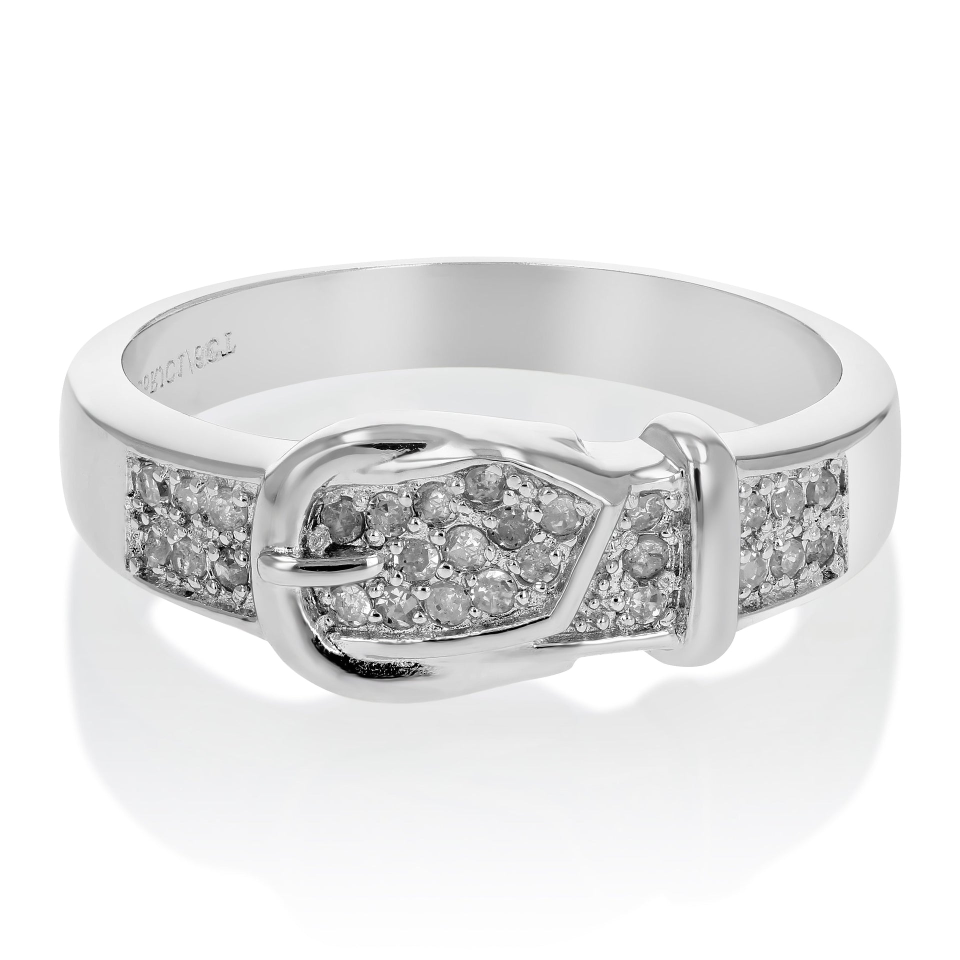 1/6 cttw Diamond Buckle Ring in .925 Sterling Silver with Rhodium Plating Round