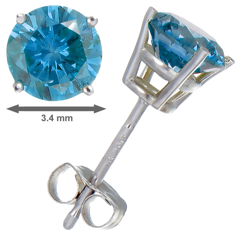 3/8 cttw Blue Diamond Stud Earrings 14k White or Yellow Gold Round Shape with Push Backs