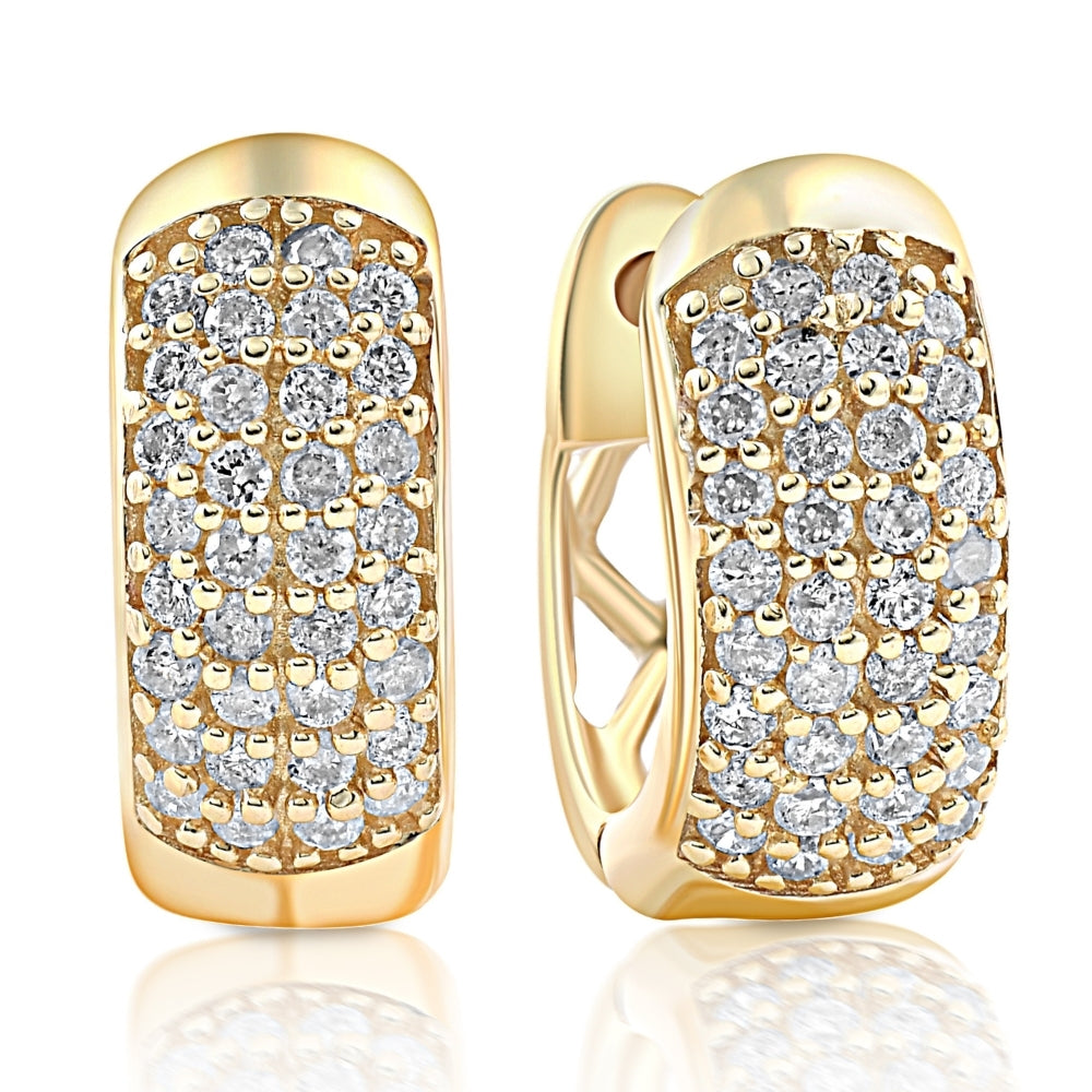 1/4ct Diamond Pave Huggie Hoops Tiny Women's Earrings Yellow Gold 1/3' Tall