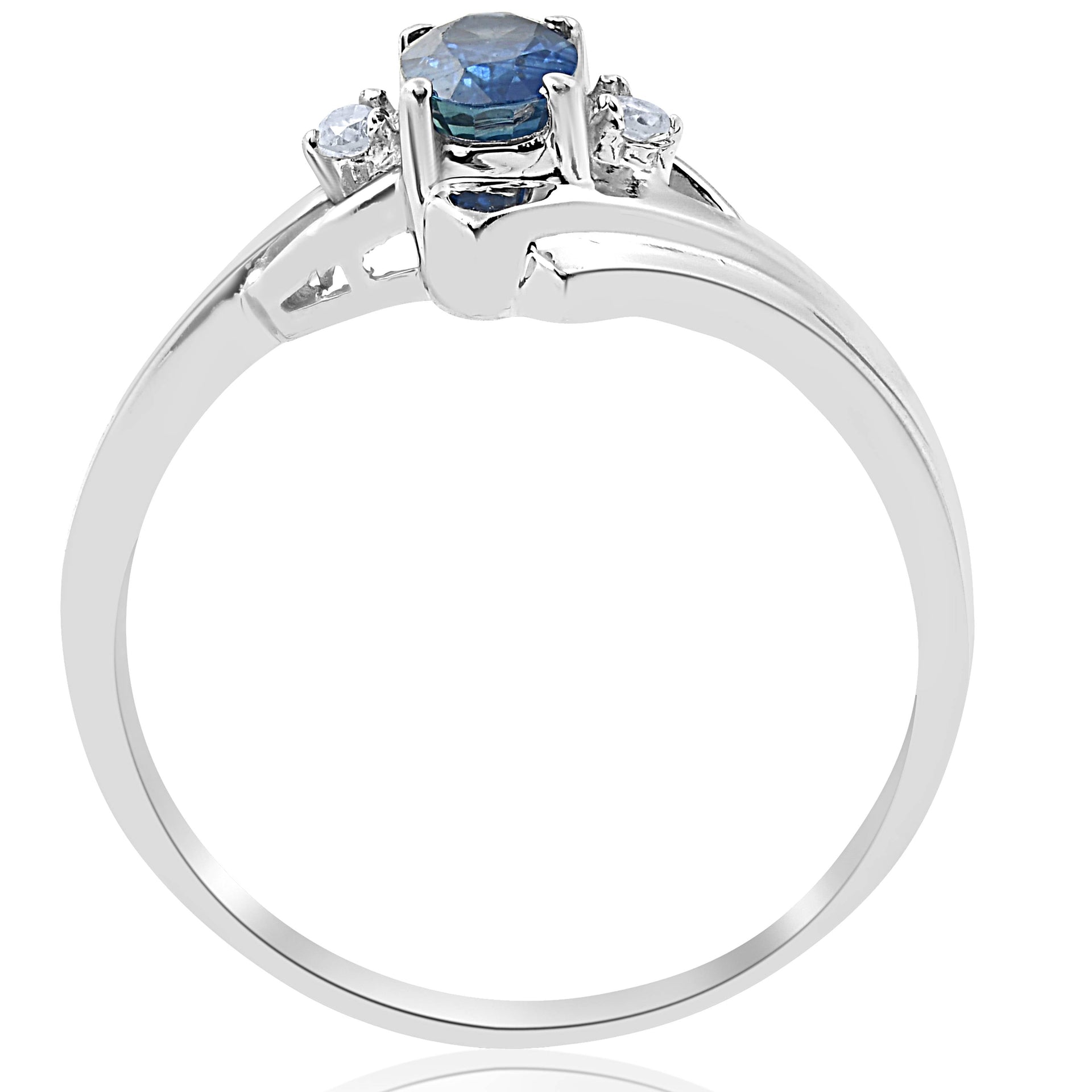1/2 CT Oval Blue Sapphire Diamond Ring 14K White Gold