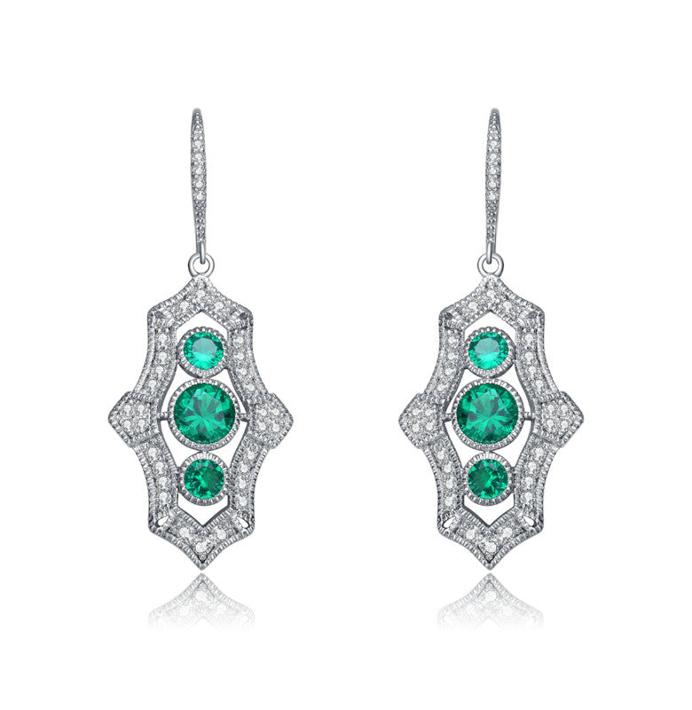 GENEVIVE Sterling Silver Emerald Cubic Zirconia Leverback Drop Earrings
