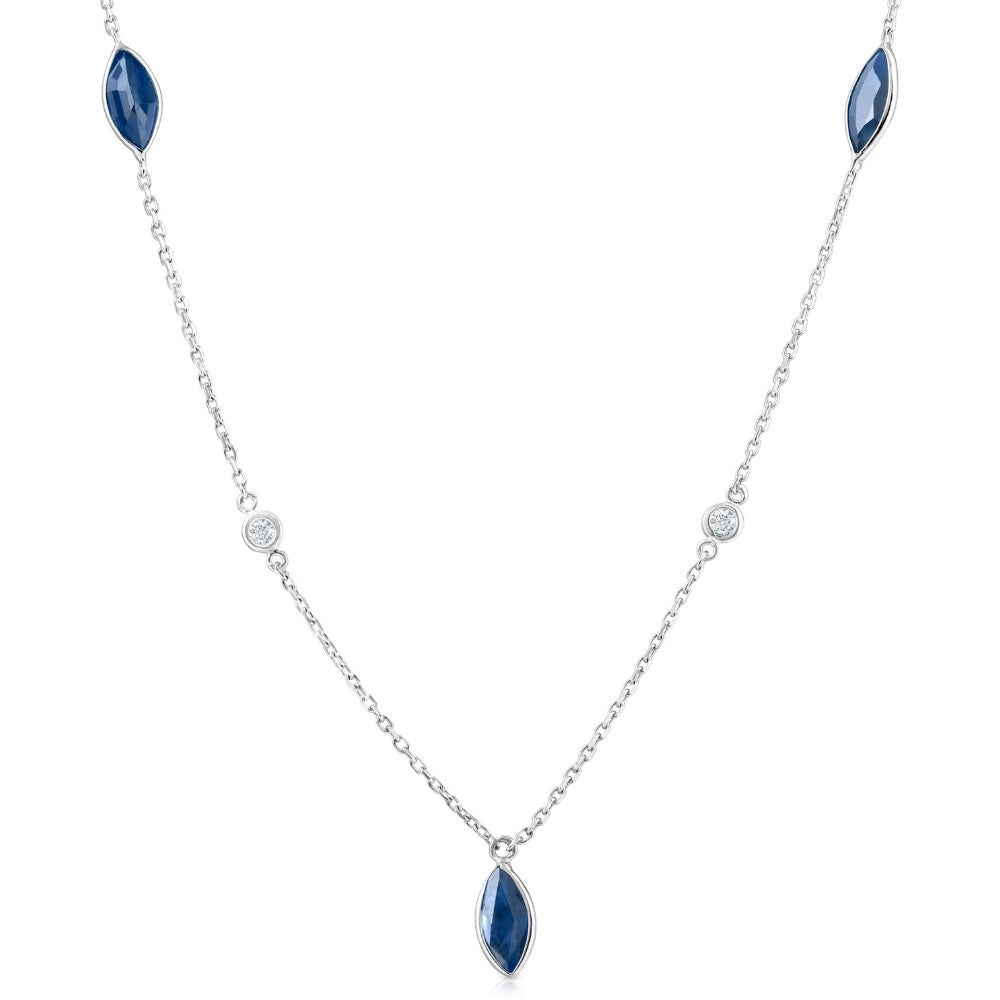3/4 Ct tdw Blue Marquise Sapphire & Diamond By The Inch 18' Necklace