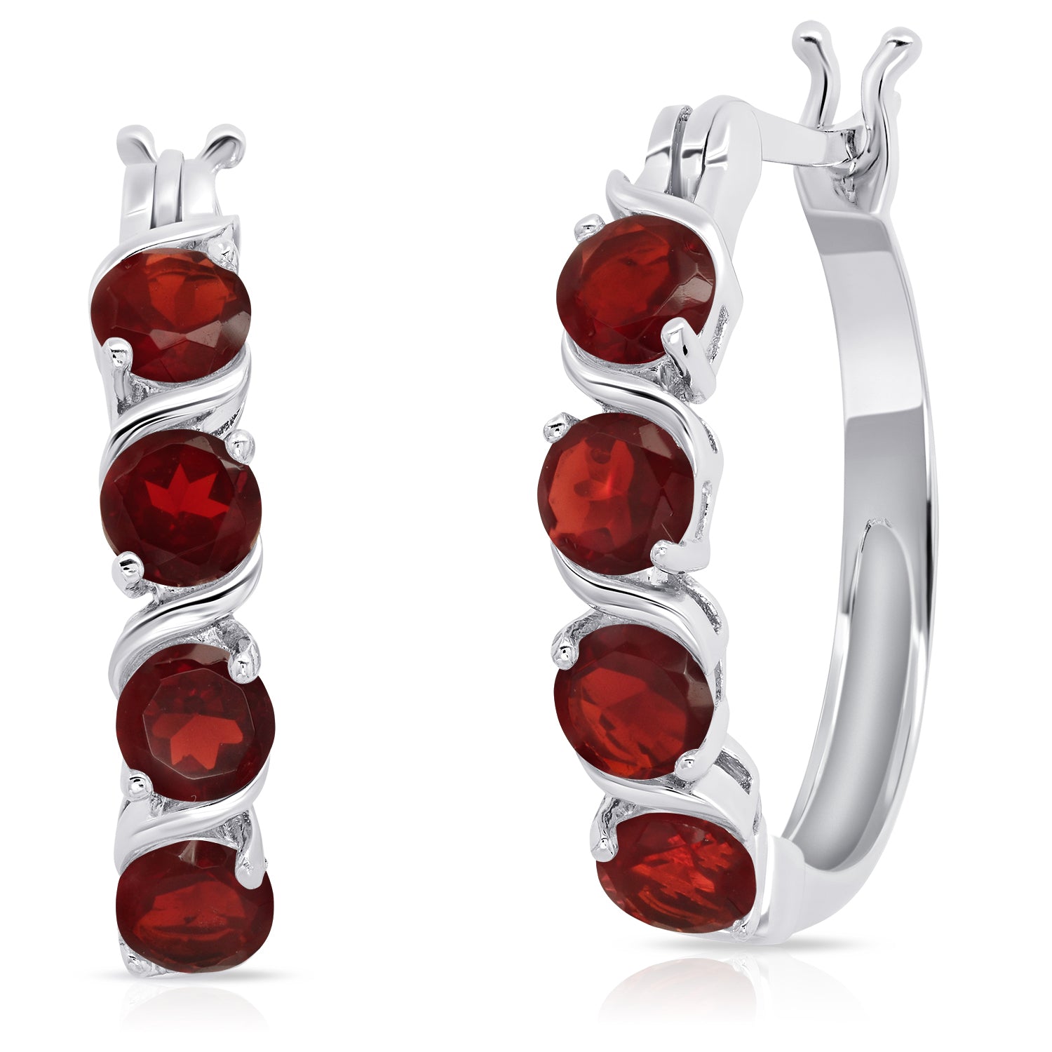 Round Gemstone Statement Hoop Earrings in Sterling Silver (0.9 inches)