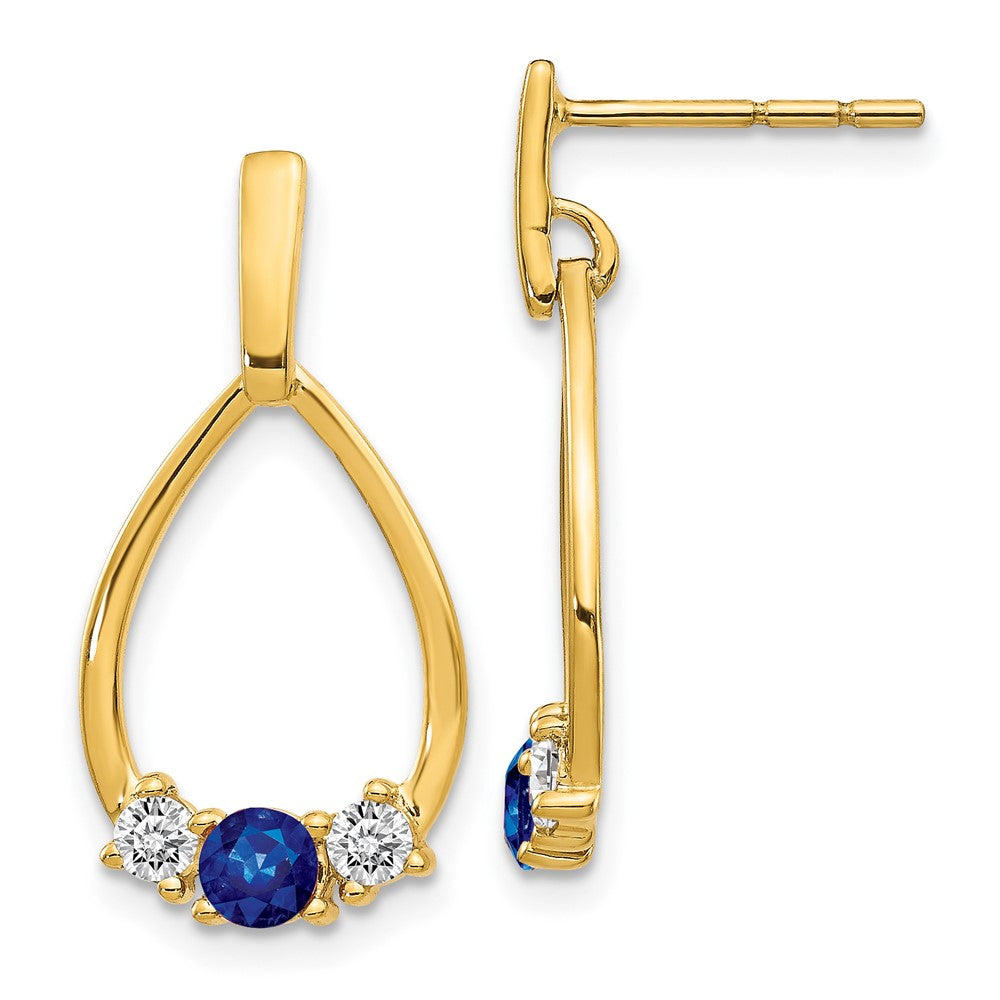 10k Yellow Gold 1/3 CT Lab Grown Diamond And Created Sapphire Dangle Teardrop Earrings