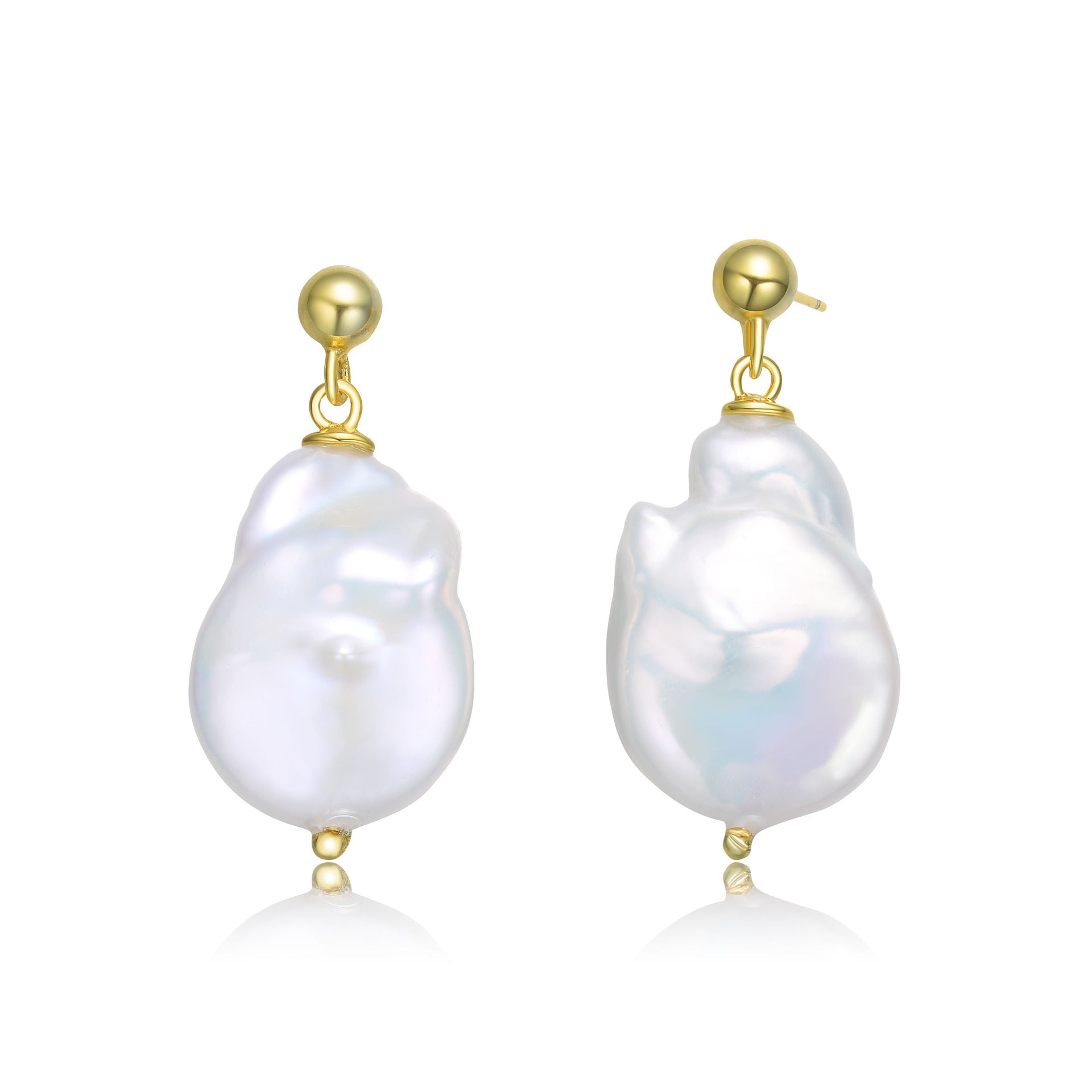 Sterling Silver Gold Plating Freshwater Pearl Dangling Earrings