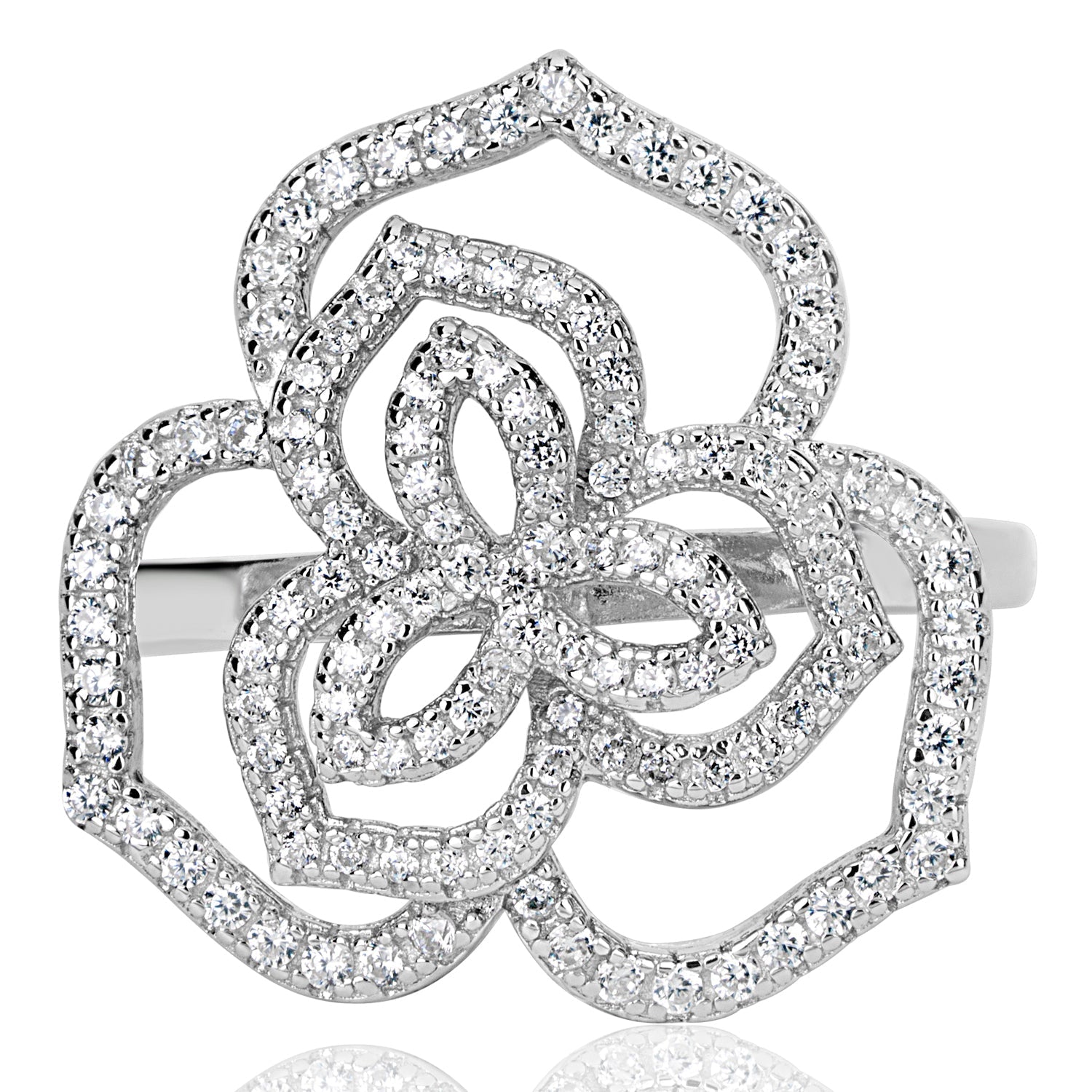 Suzy Levian Sterling Silver White Cubic Zirconia Wild Flower Ring