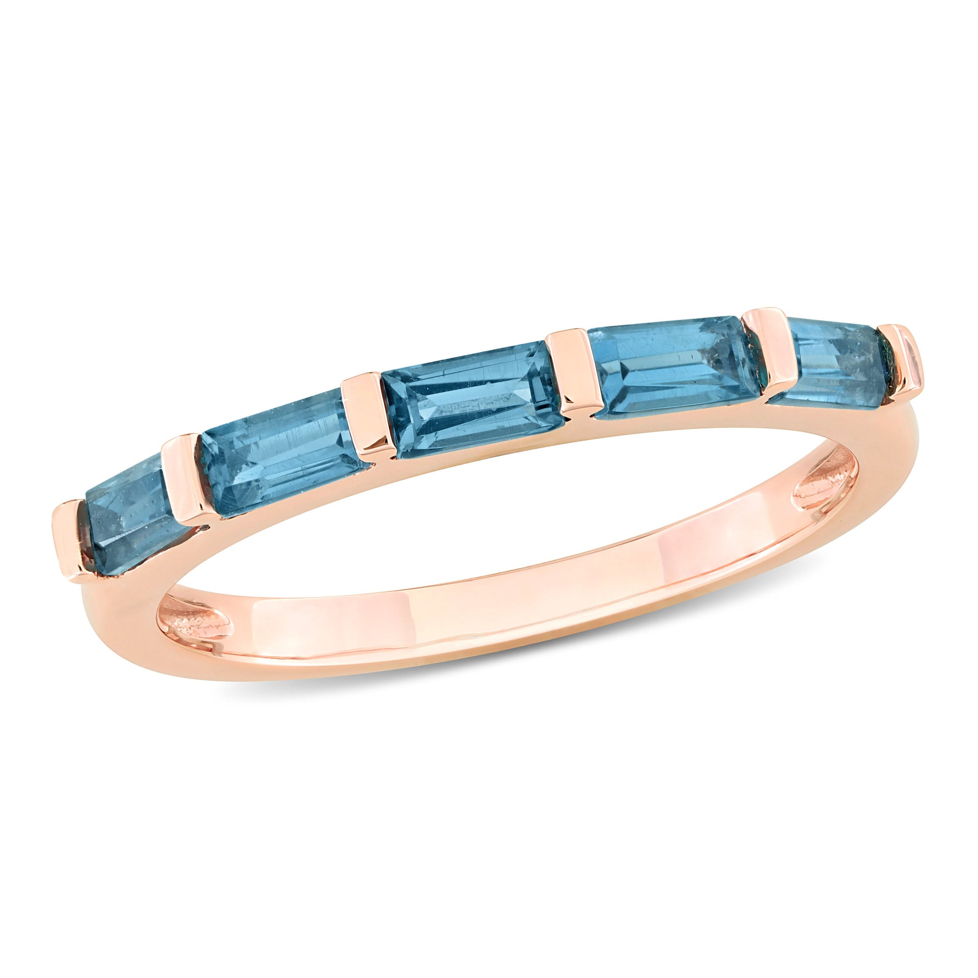 Mimi & Max 1ct TGW Baguette-Cut London Blue Topaz Semi-Eternity Ring in 10k Rose Gold