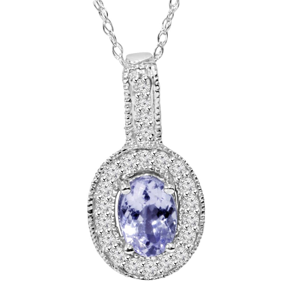 5/8 CT Tanzanite & Diamond Vintage Milgrain Halo Pendant 10K White Gold