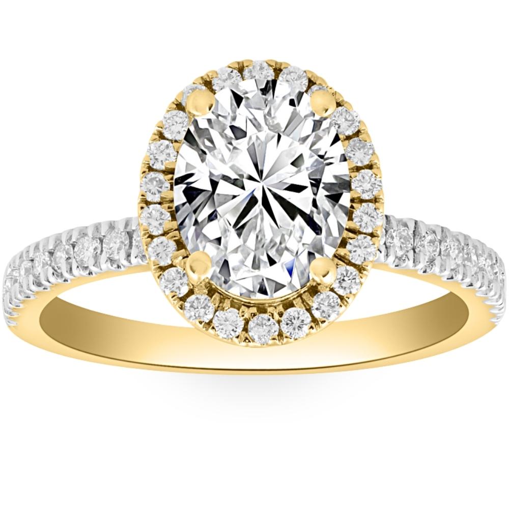 2 1/2 ct Oval Diamond Halo Engagement Ring White, Yellow, or Rose Gold Lab Grown
