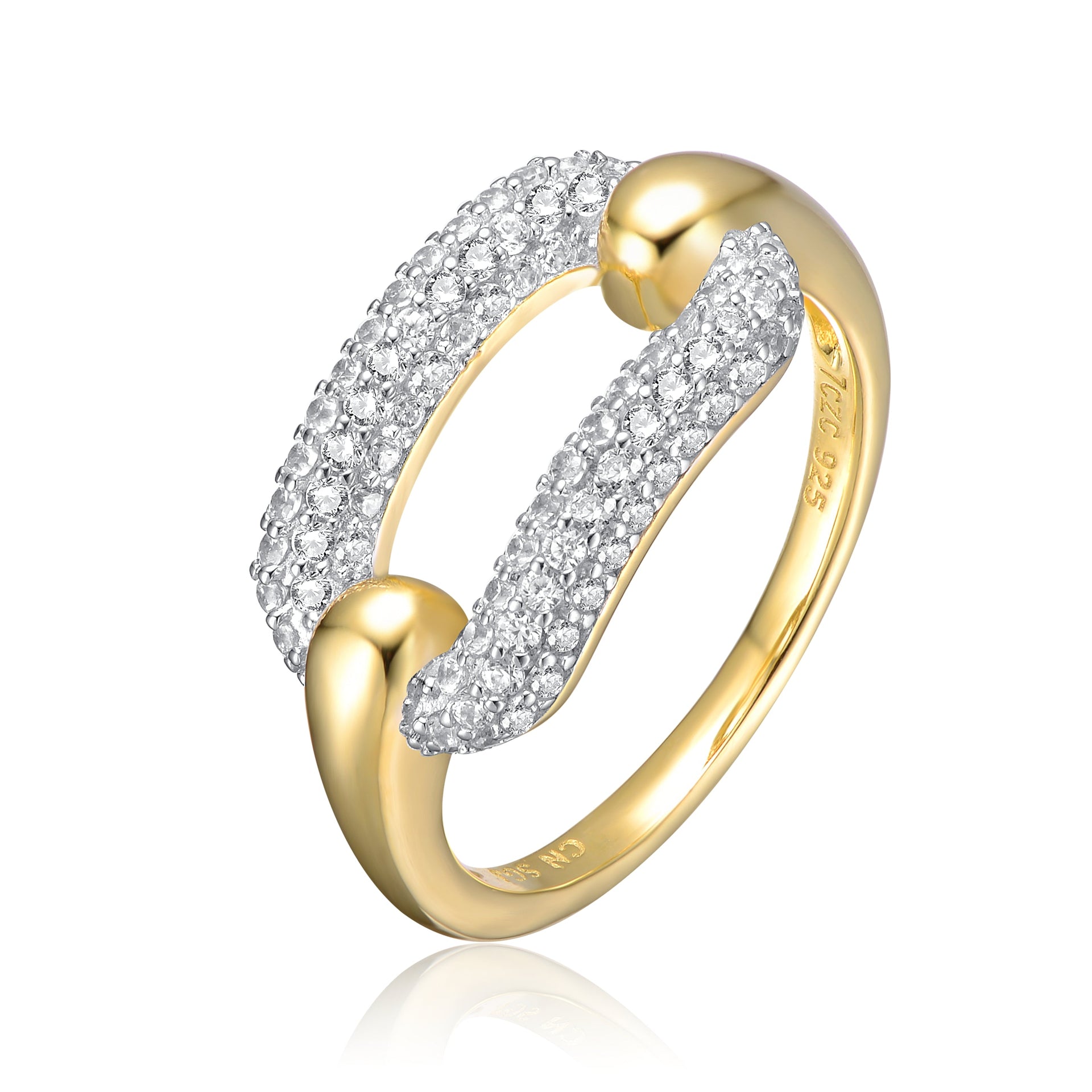 Sterling Silver 14k Gold Plated with Cubic Zirconia Open Link Stacking Ring