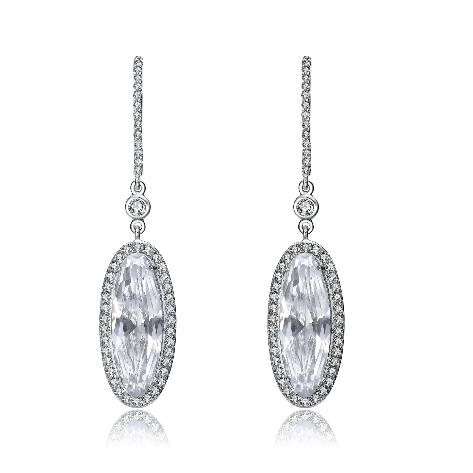 Sterling Silver Cubic Zirconia Solitaire Halo Dangle Earrings