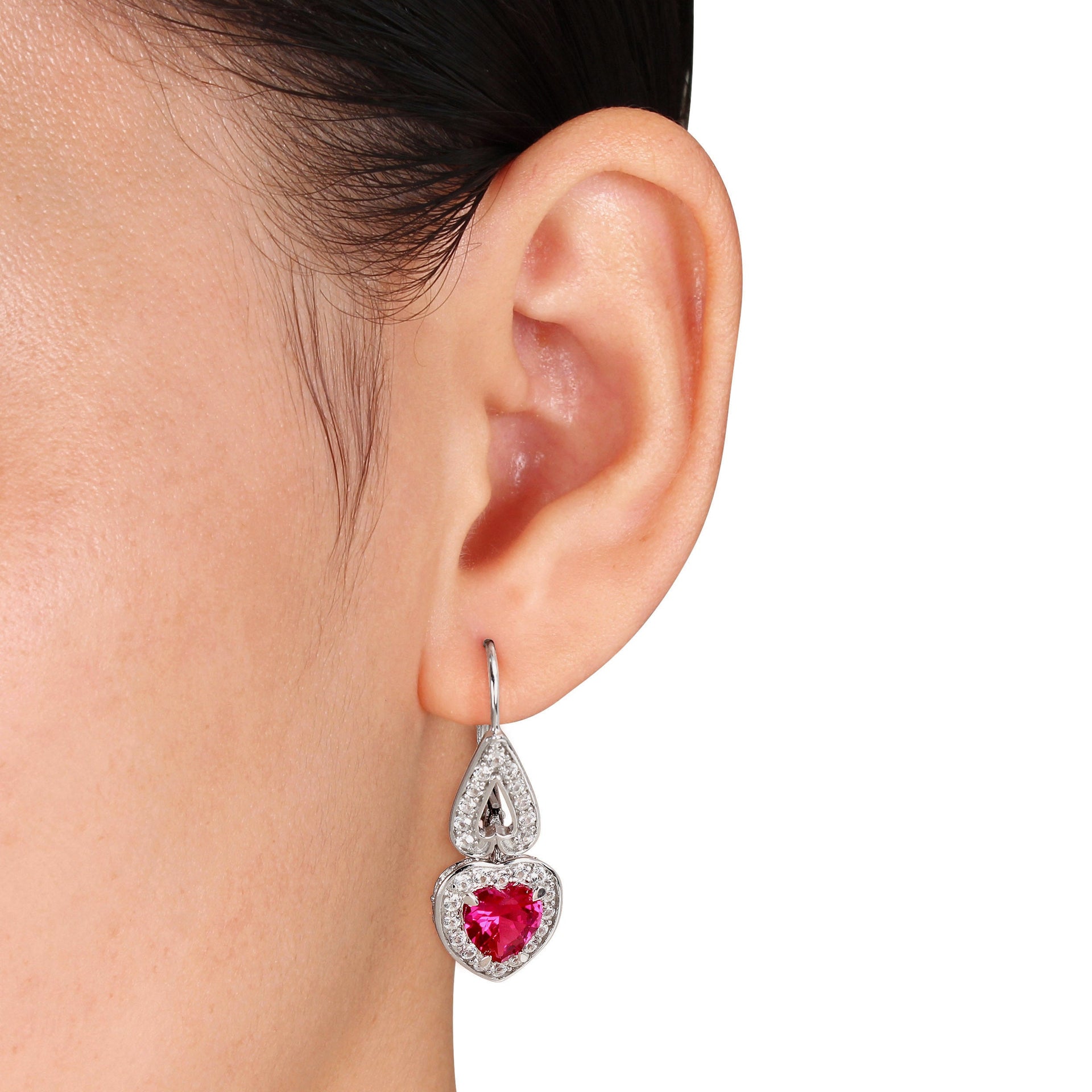 Mimi & Max 4 7/8ct TGW Created Ruby and White Sapphire Heart Leverback Earrings in Sterling Silver