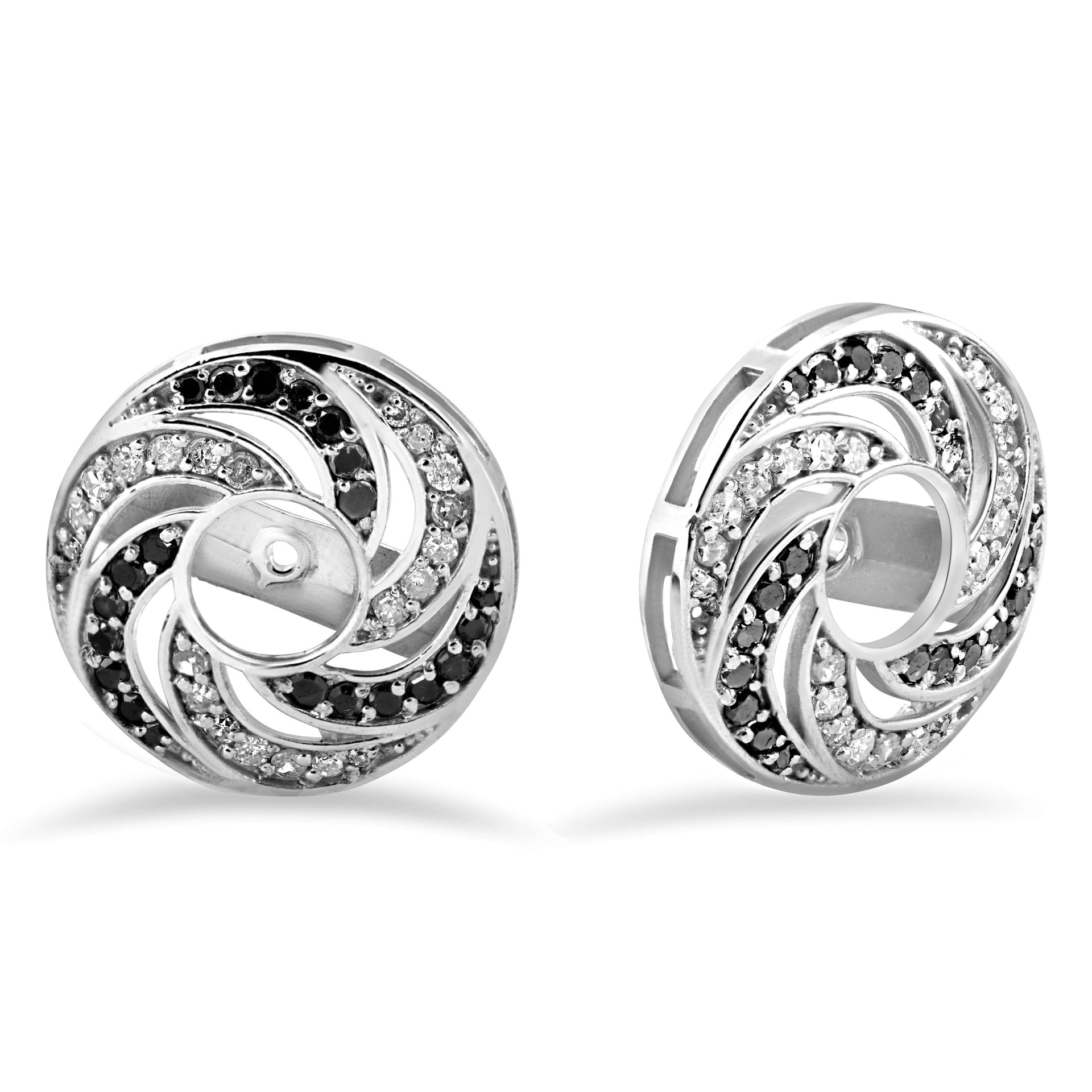 1/2 CT 14K White Gold Black & White Diamond Spiral Earring Jackets (up to 4mm)