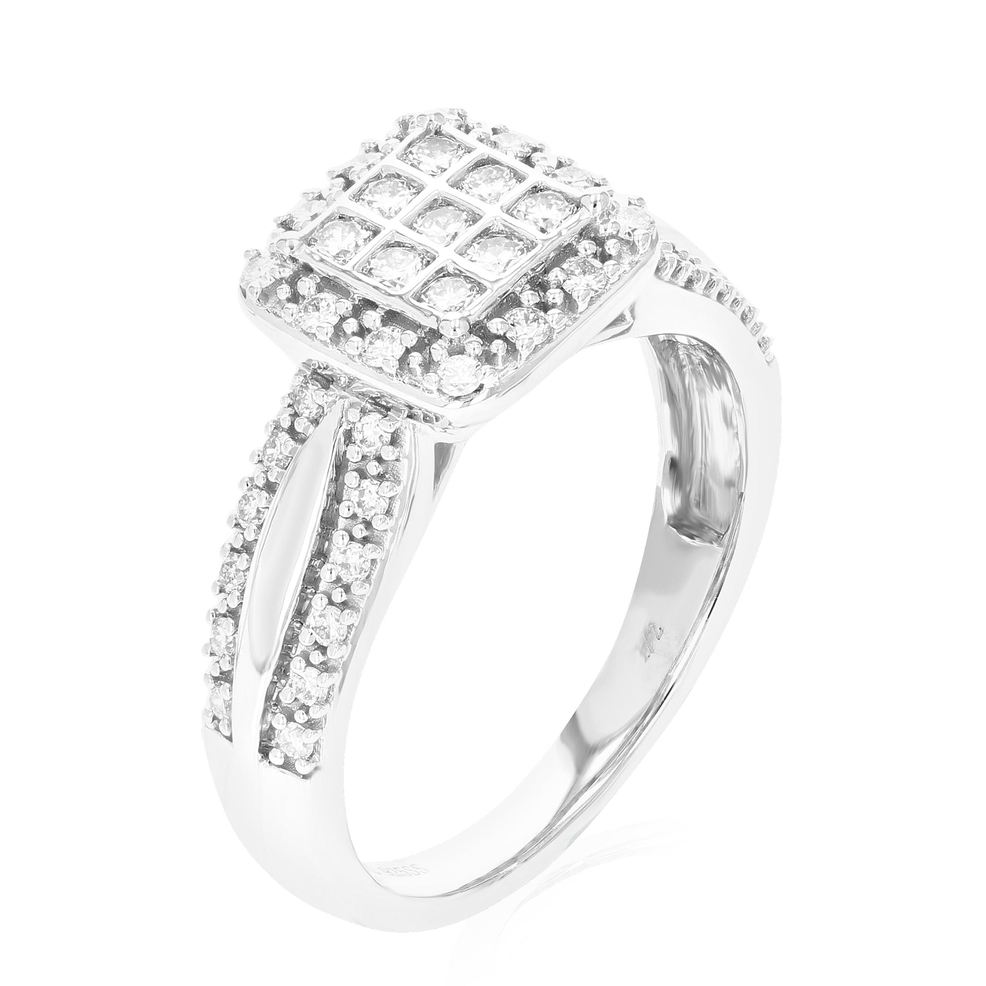 1/2 cttw 45 Stones Round Cut Lab Grown Diamond Engagement Ring .925 Sterling Silver Prong Set