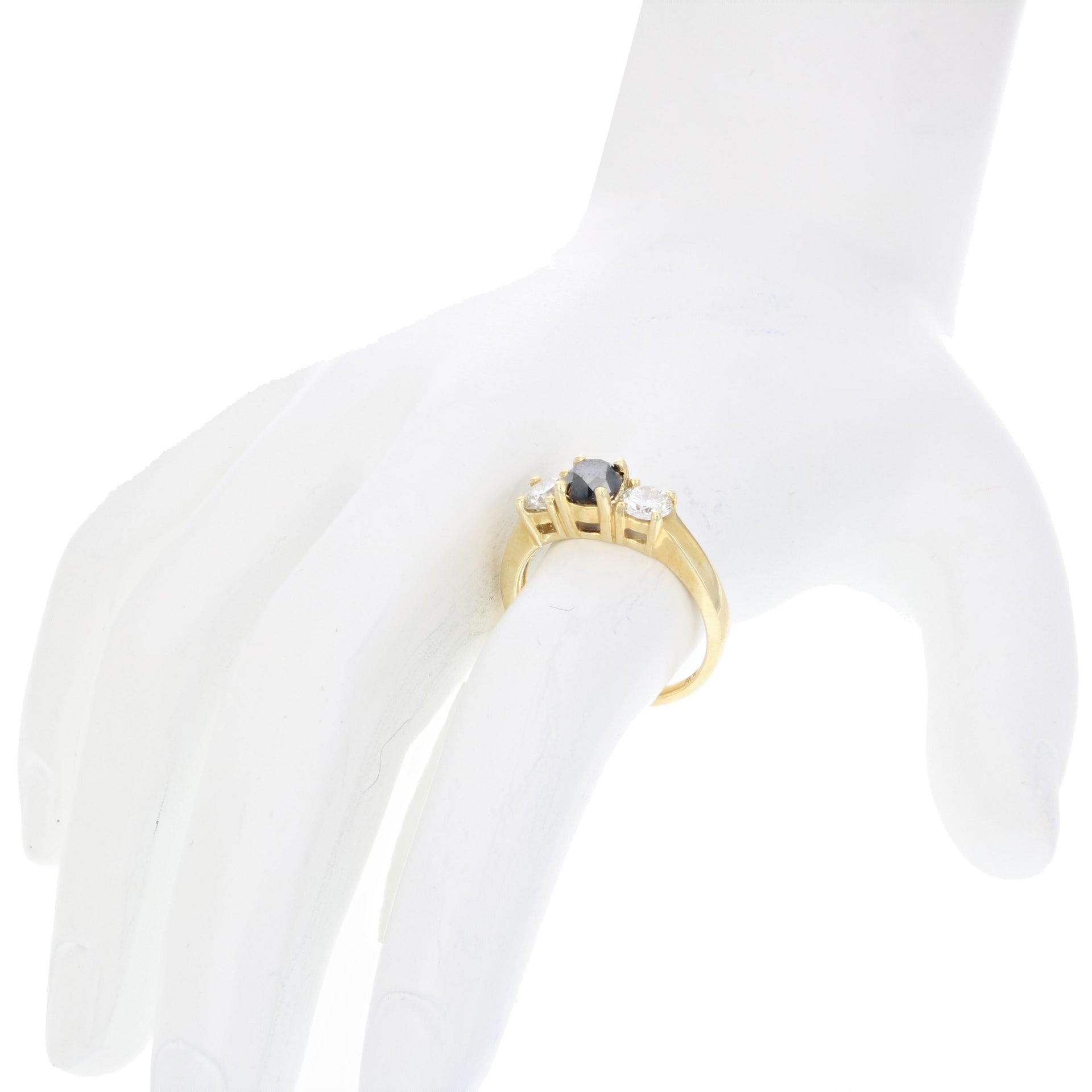 1 cttw 3 Stone Black and White Diamond Engagement Ring 14K Yellow Gold Bridal