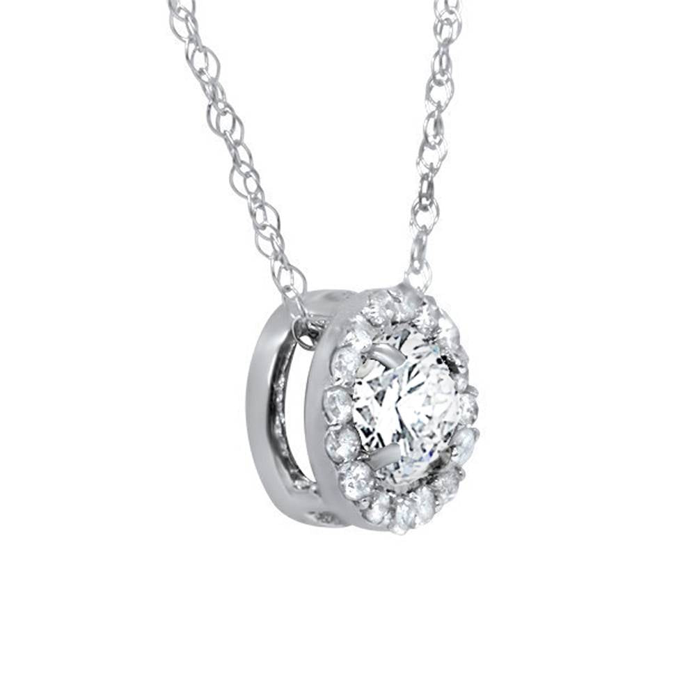 1/2 Ct Round Diamond Pave Halo Fancy Solitaire Pendant 14k White Gold