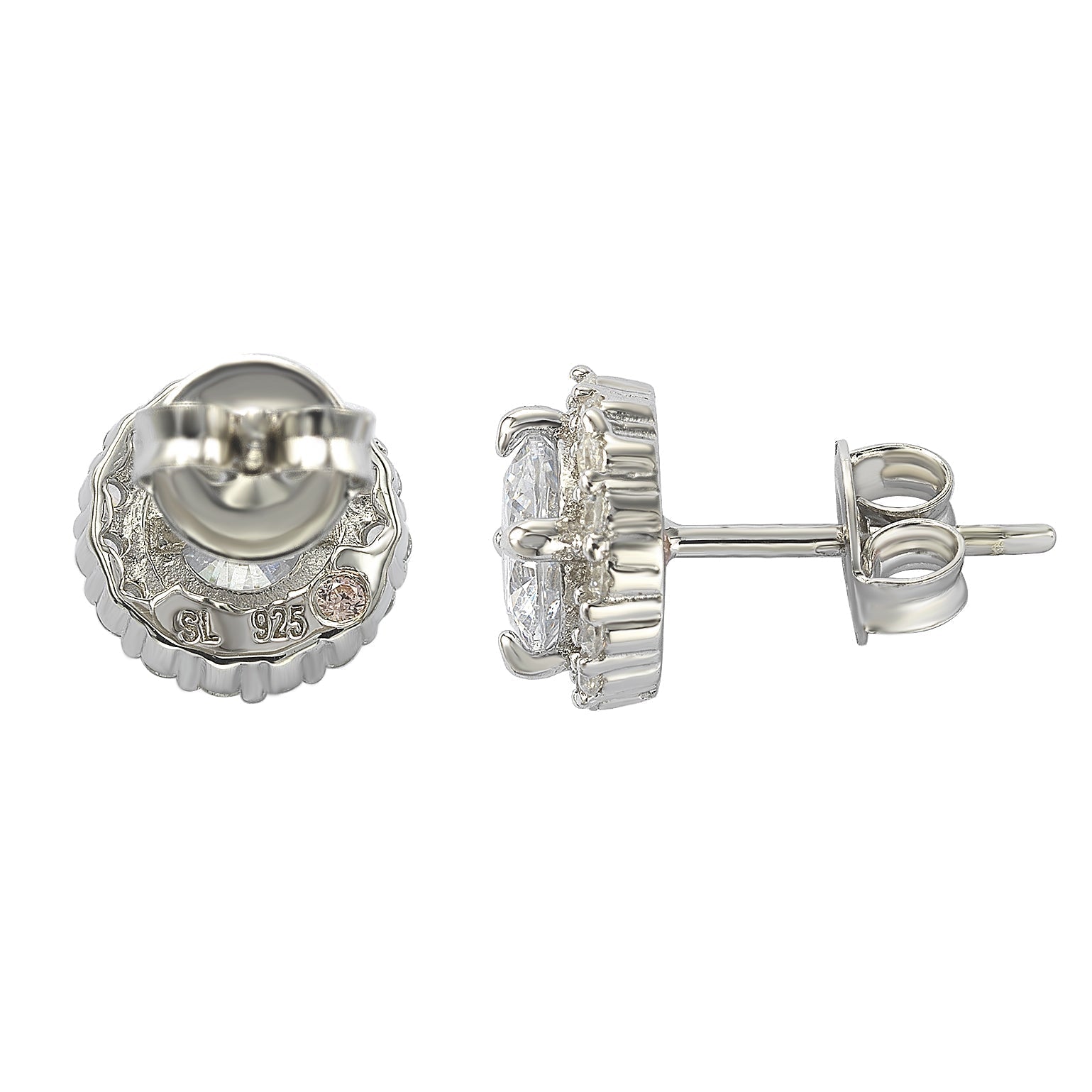 Suzy Levian Sterling Silver White Cubic Zirconia Round-Cut Halo Stud Earrings